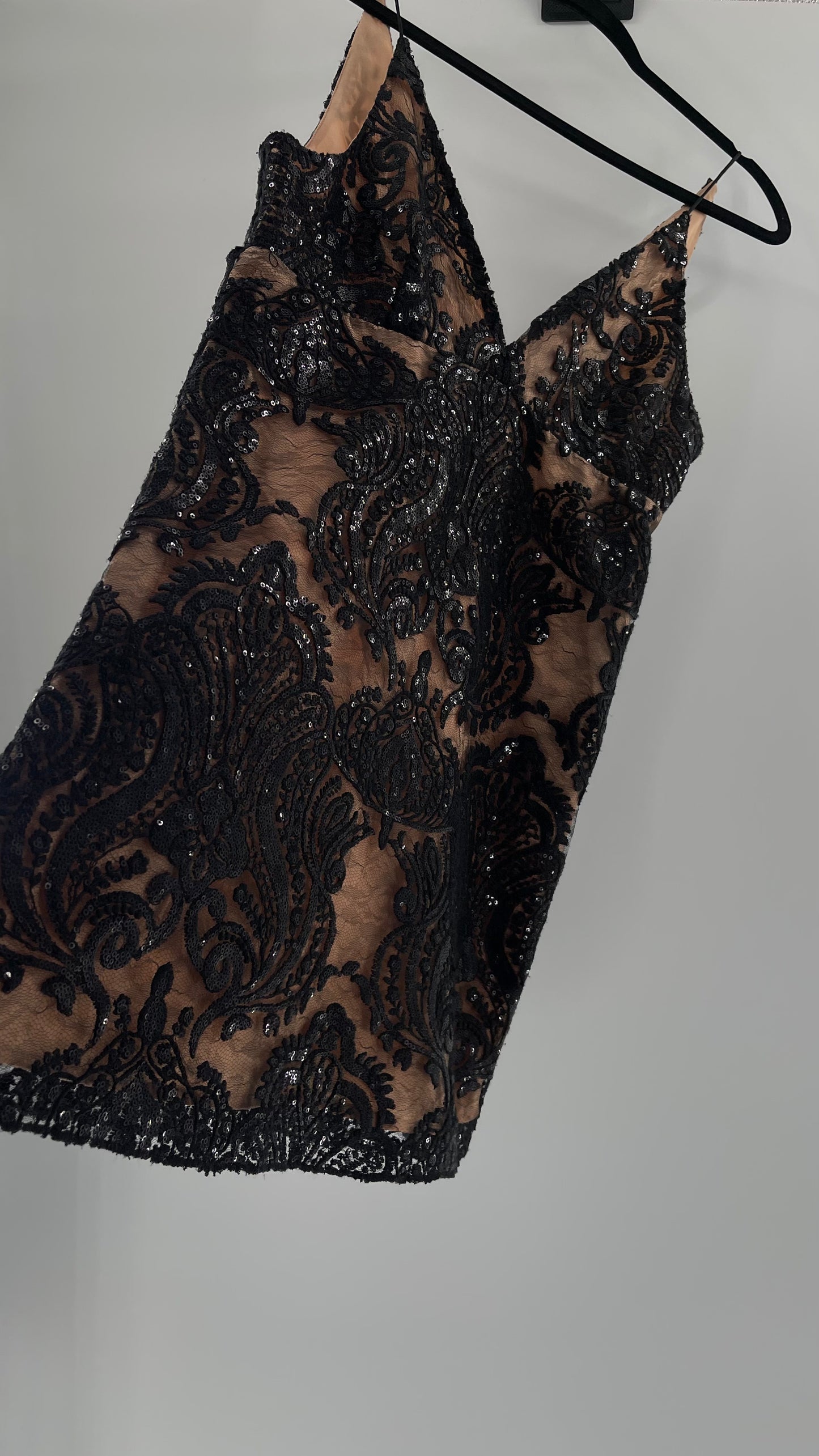 Free People Night Shimmers Nude Dress with Black Sequin Lace (8)