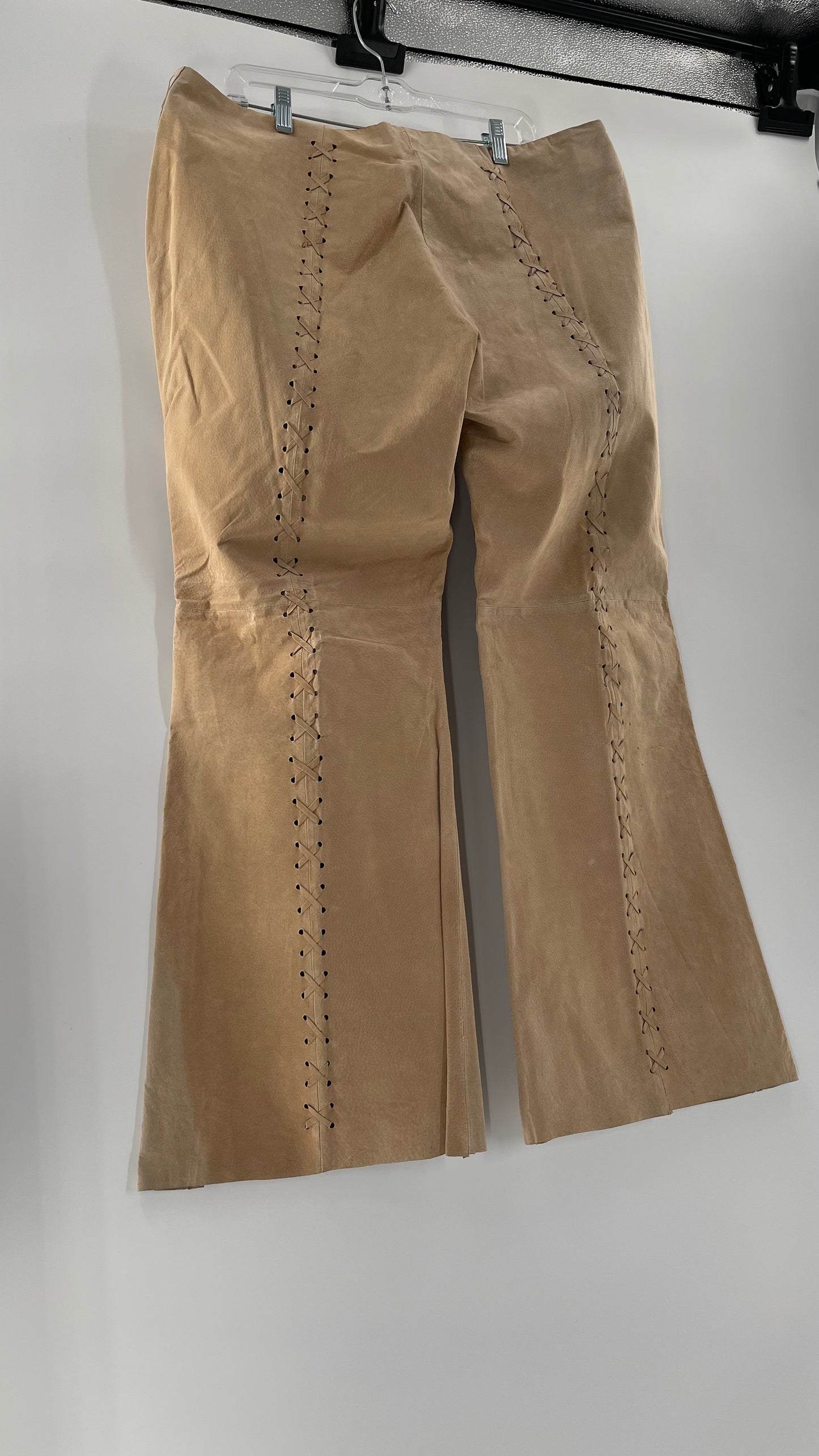 Vintage HYPOACTIVE Tan Leather Lace Up Plus Size Flare Pants (22W)