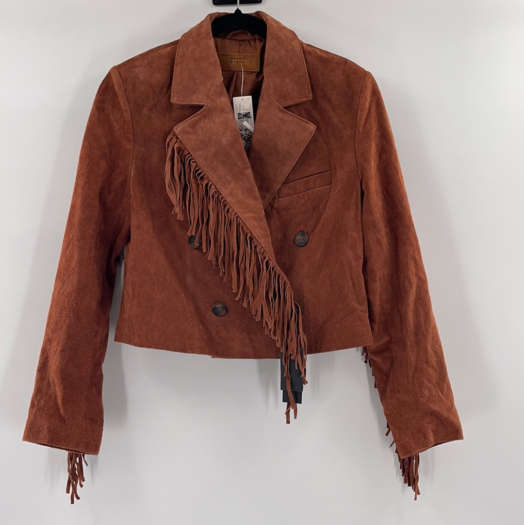 Anthropologie- Blank NYC - Cedar Cropped Suede Fringed Jacket With Front Buttons (Size S) *WITH TAGS*