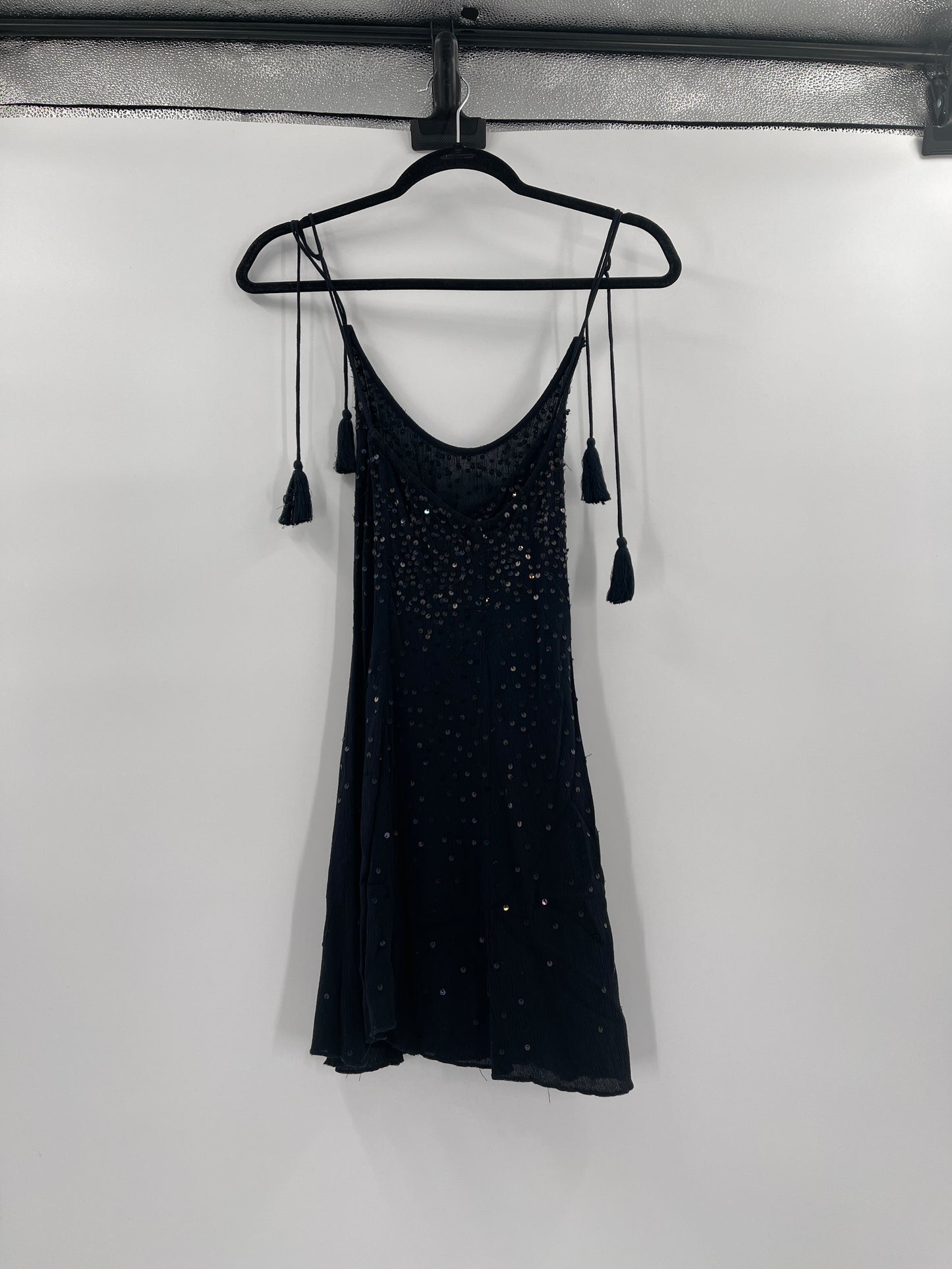 Free People Intimately Black Sequin Watch Me Slip Mini Dress (Size XS)