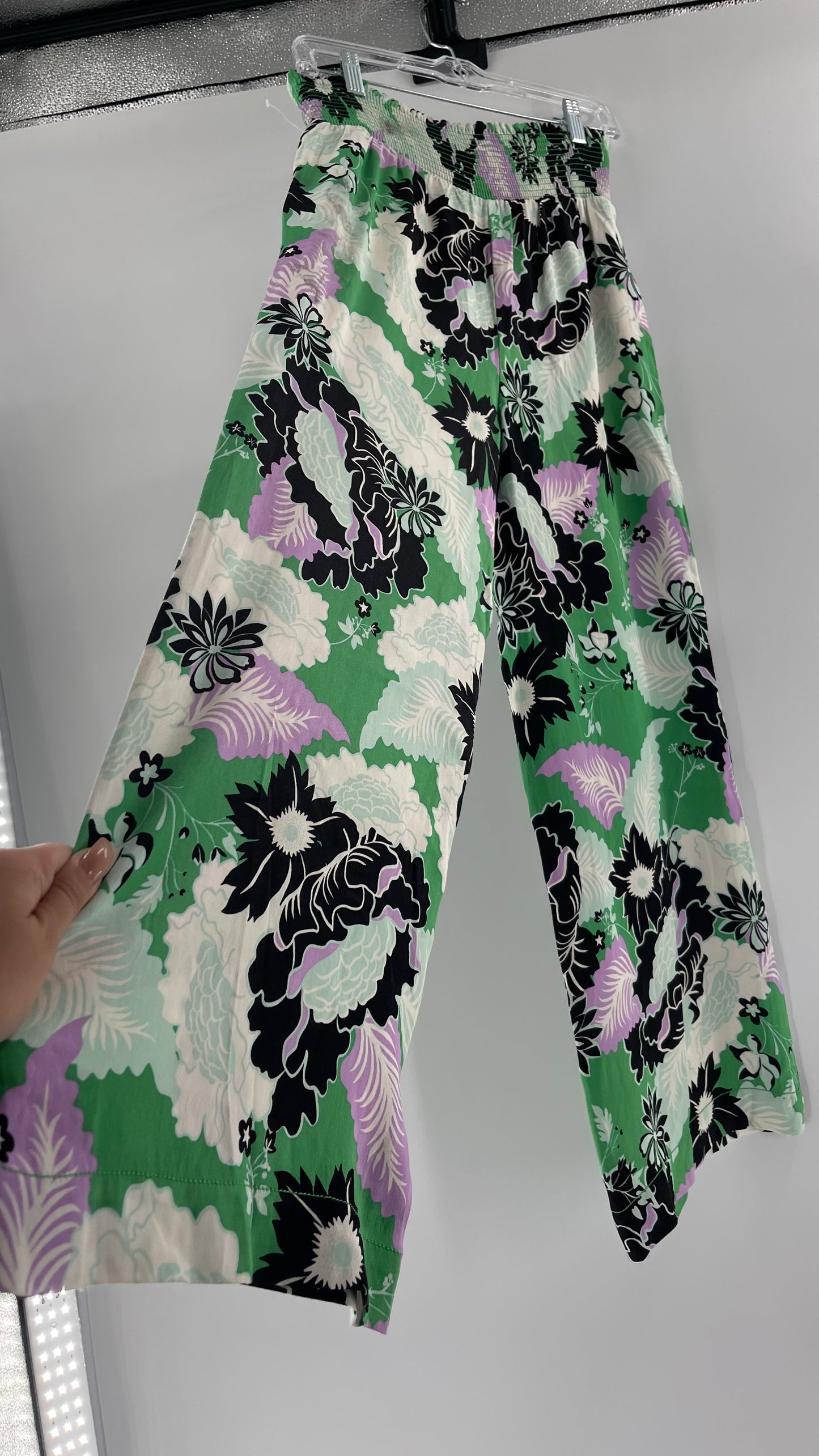 Maeve Anthropologie Kelly Green Floral Wide Legs (XS)