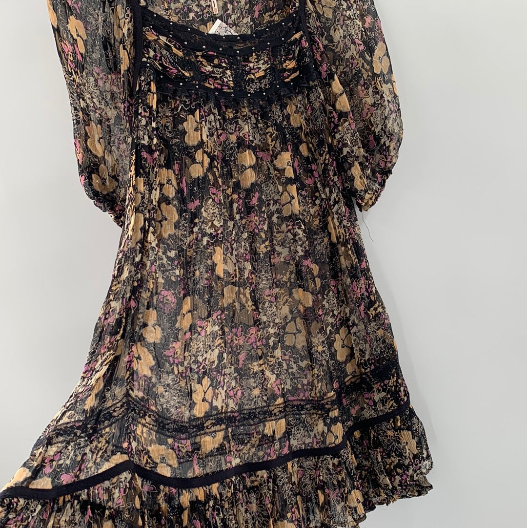 Free People Black Floral Mini Dress (XS)