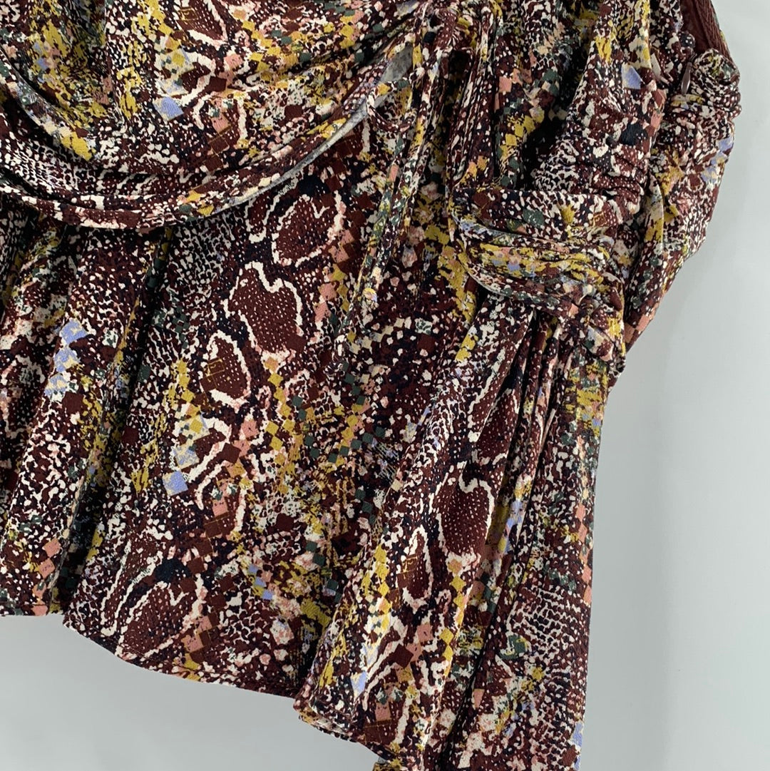 Free People Brown with Yellow Green Pink Snake Print Mini Skirt(Size 6)