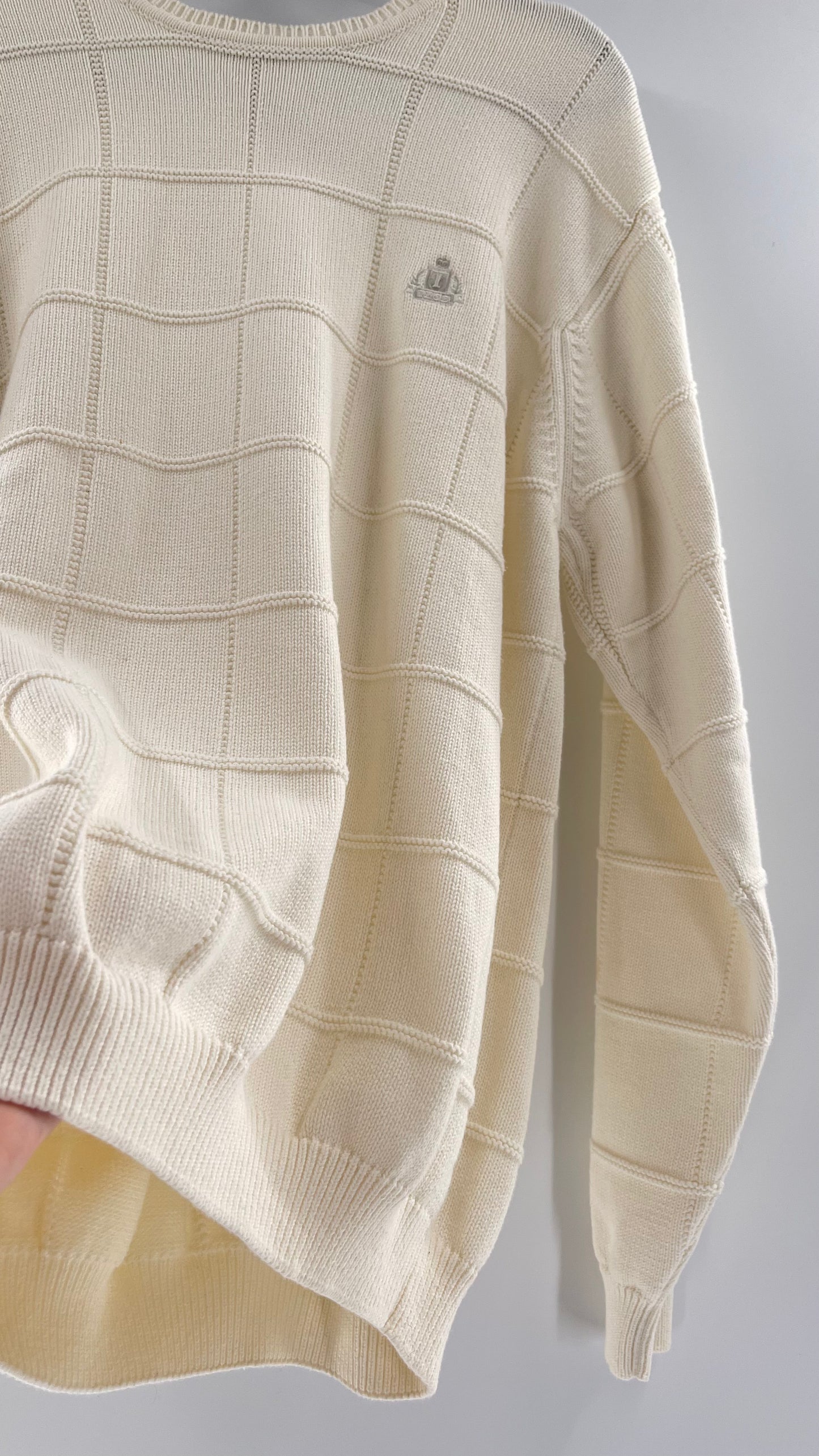 Vintage IZOD Cream Square Stitch Sweater (XL)