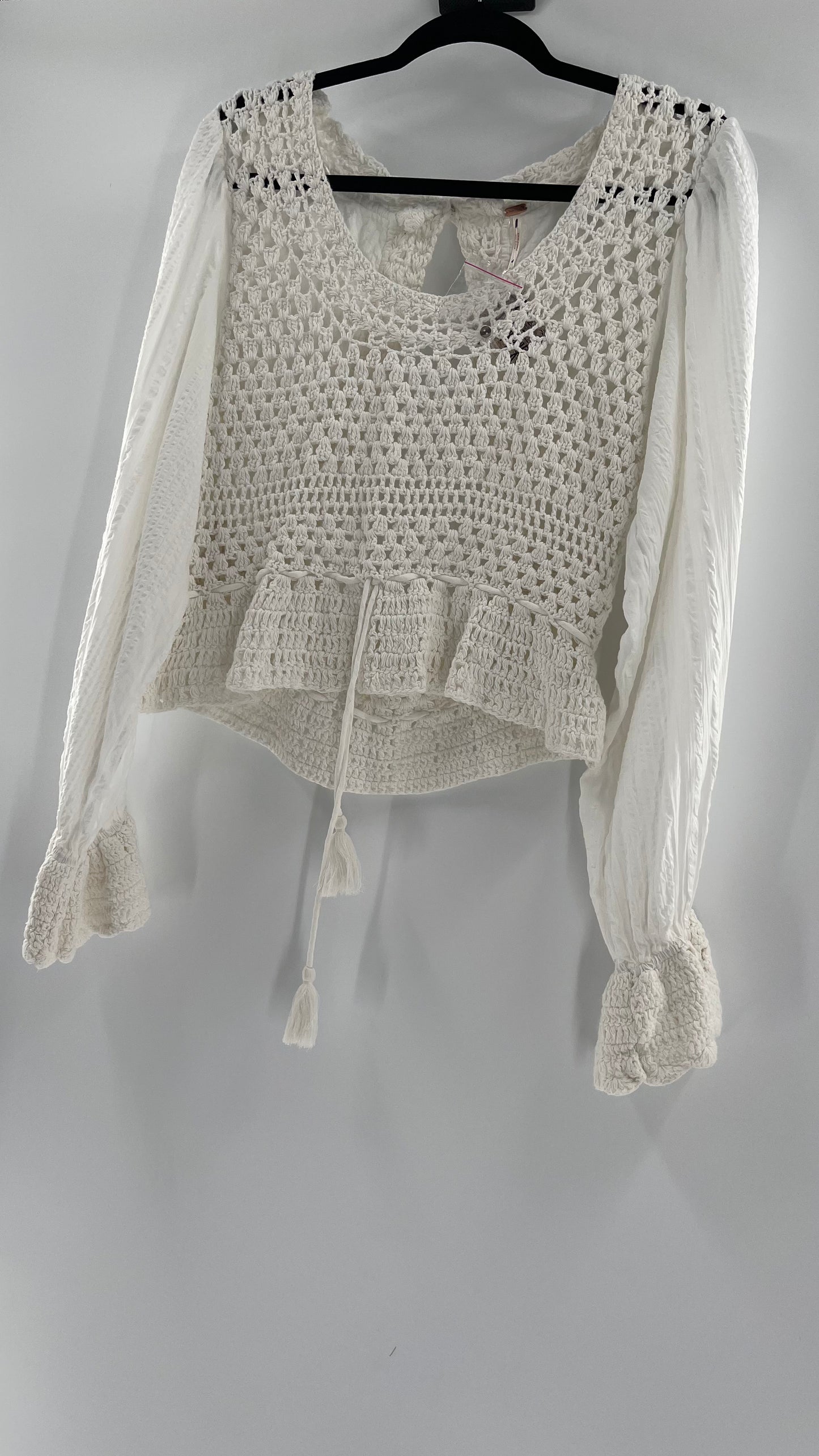 Free People White Crochet “Megan” Top (Large)