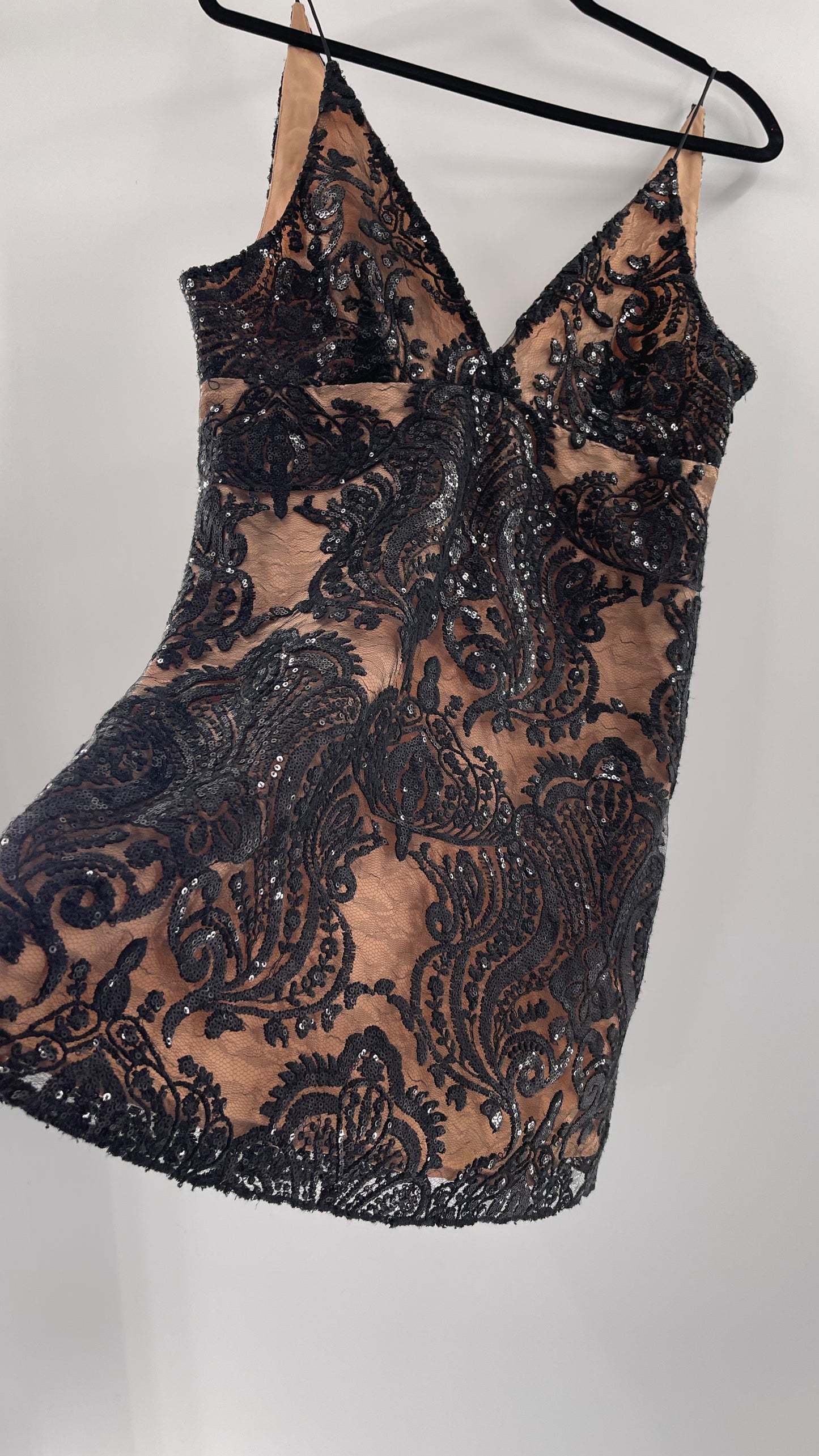 Free People Night Shimmers Nude Dress with Black Sequin Lace (8)
