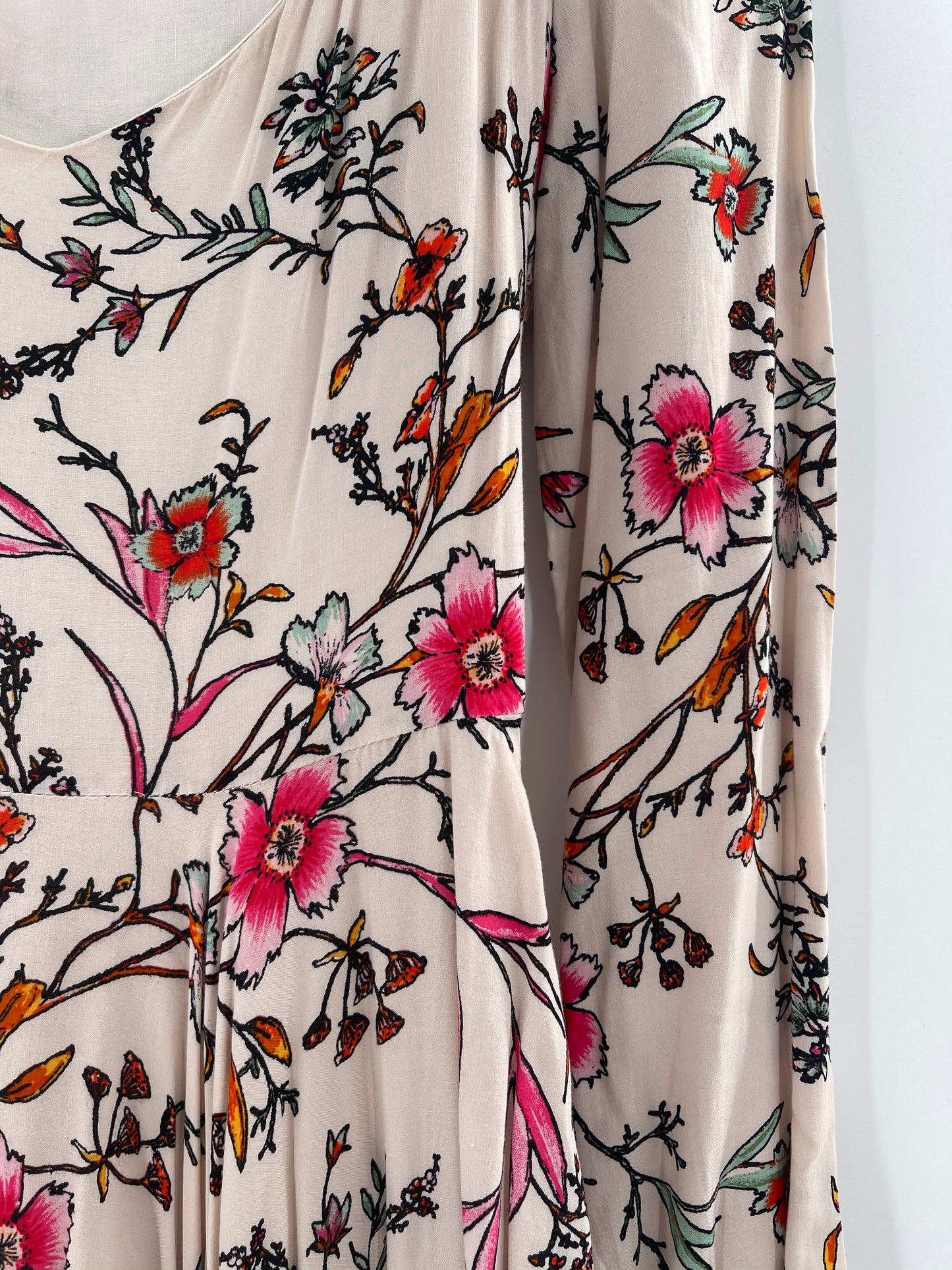 Urban Outfitters- Ecote White Floral Flare Skater Long Sleeve Mini Dress (Size 2)