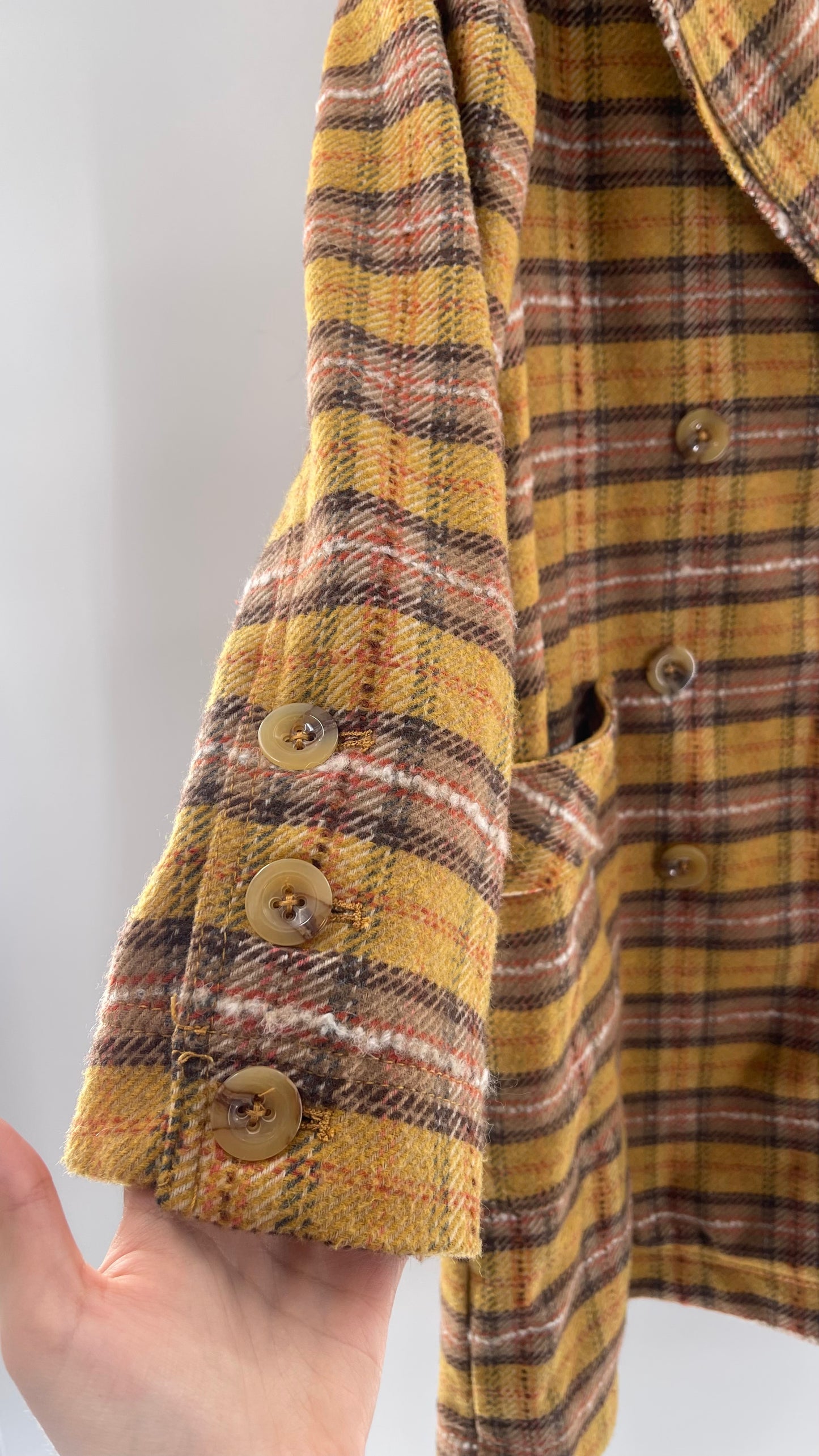 Free People Mustard  Plaid Coat - Size XS