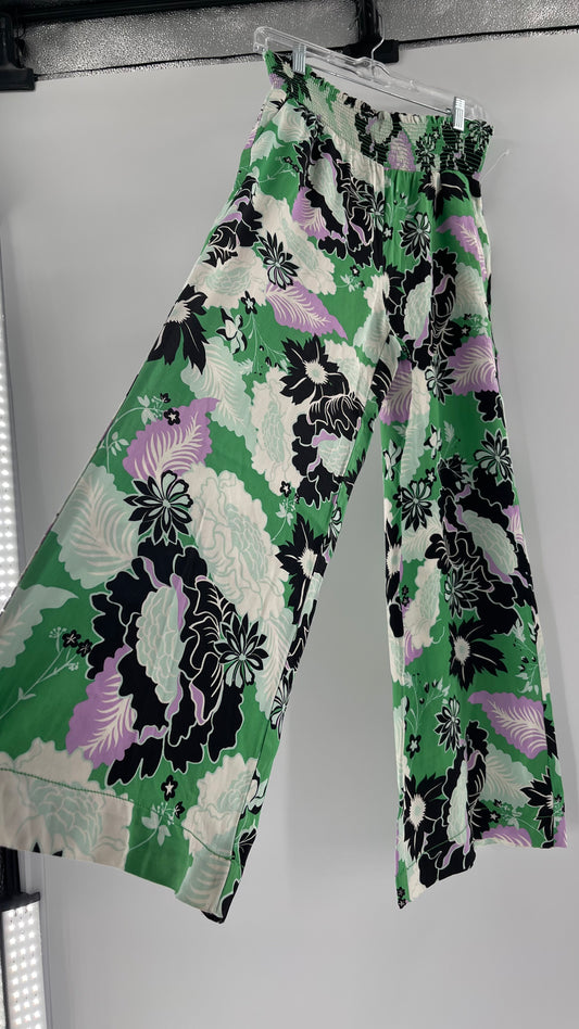 Maeve Anthropologie Kelly Green Floral Wide Legs (XS)