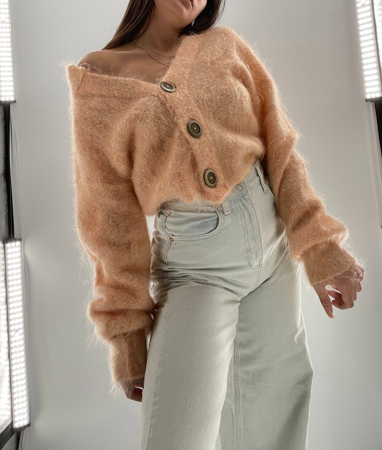 Free People Salmon Mohair Cropped Cardigan (Small)