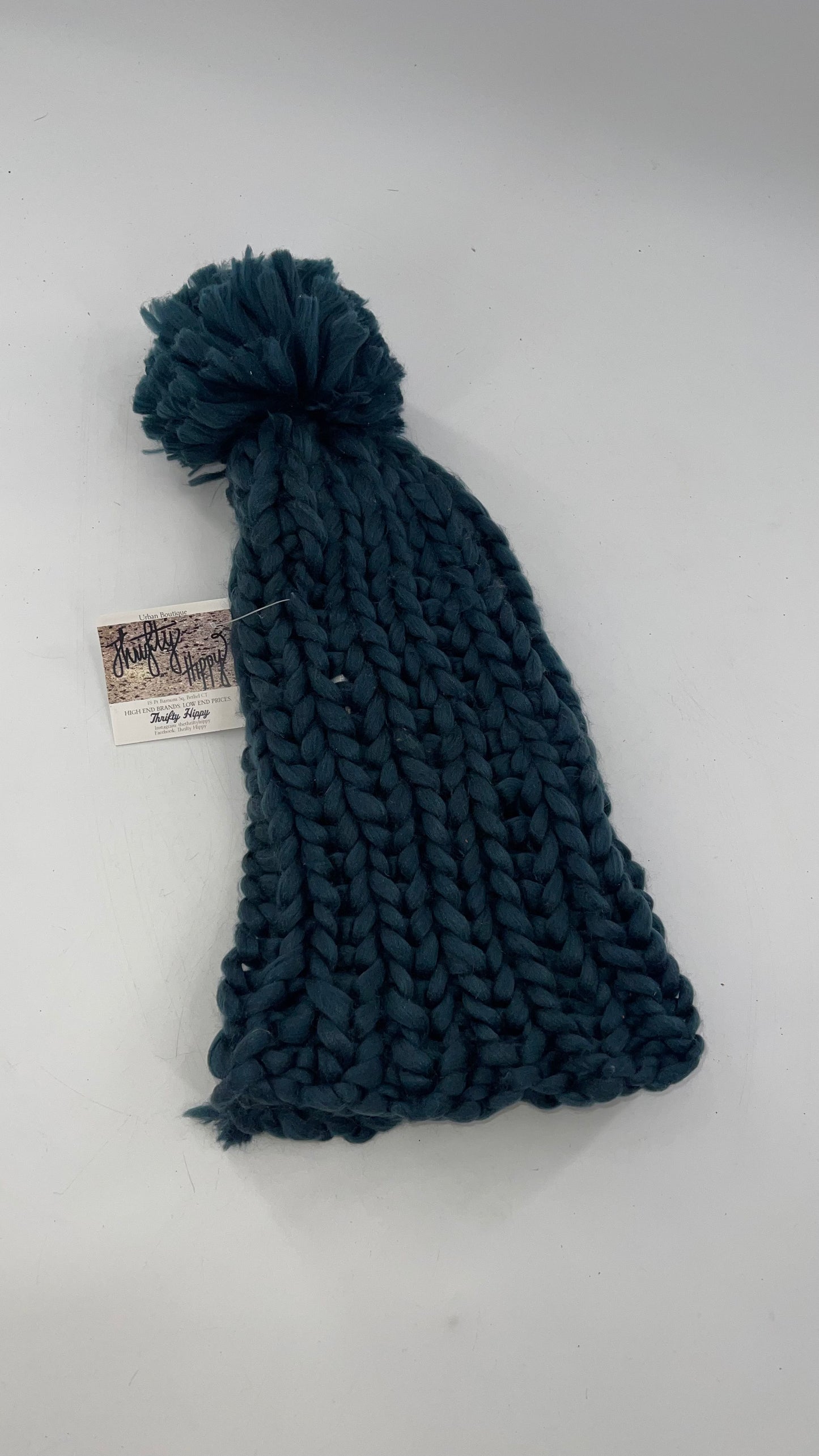 Free People Heavy Knit Navy PomPom Beanie