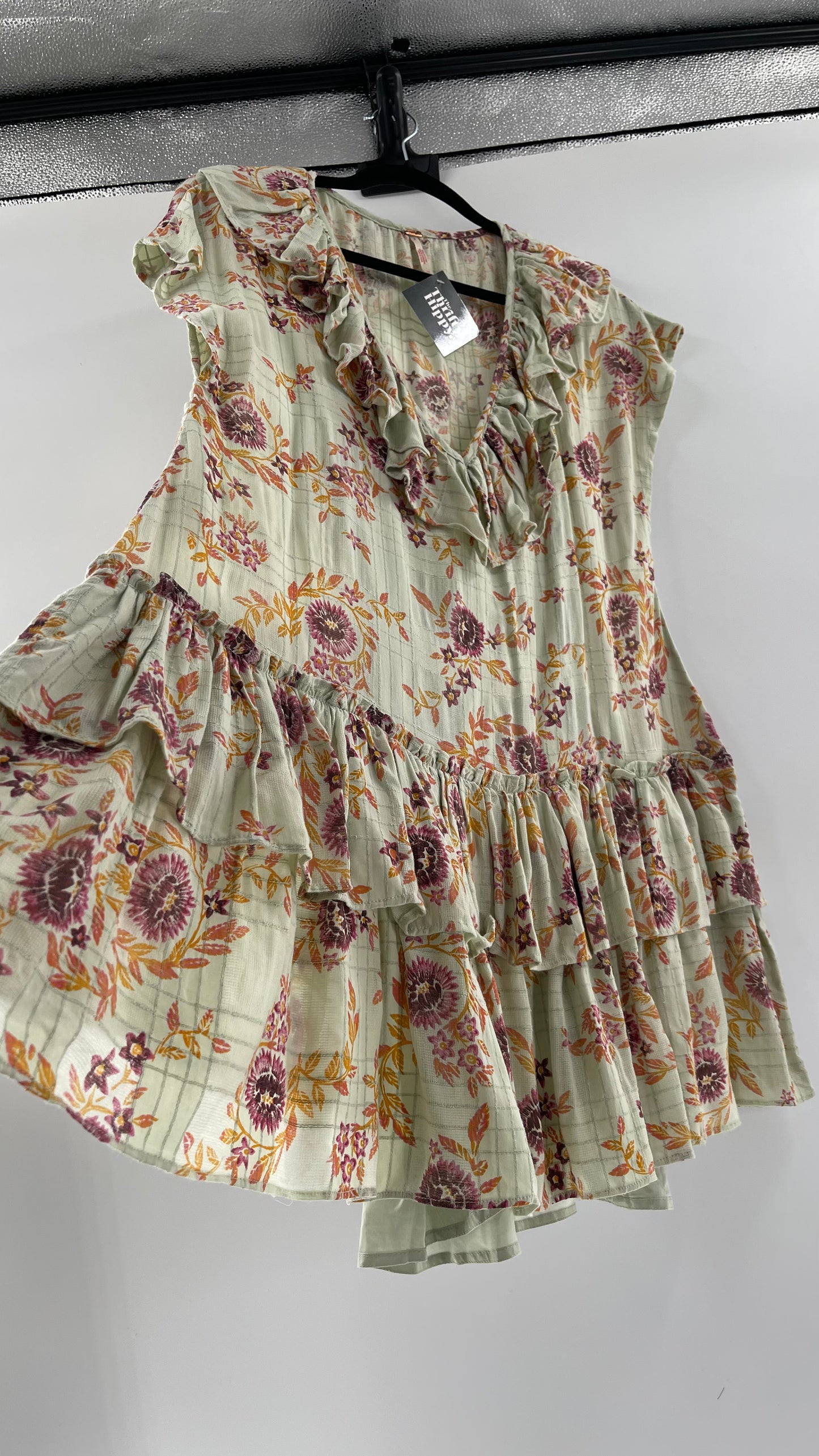 Free People Luna Mint Toned Tiered Floral Mini (XS)