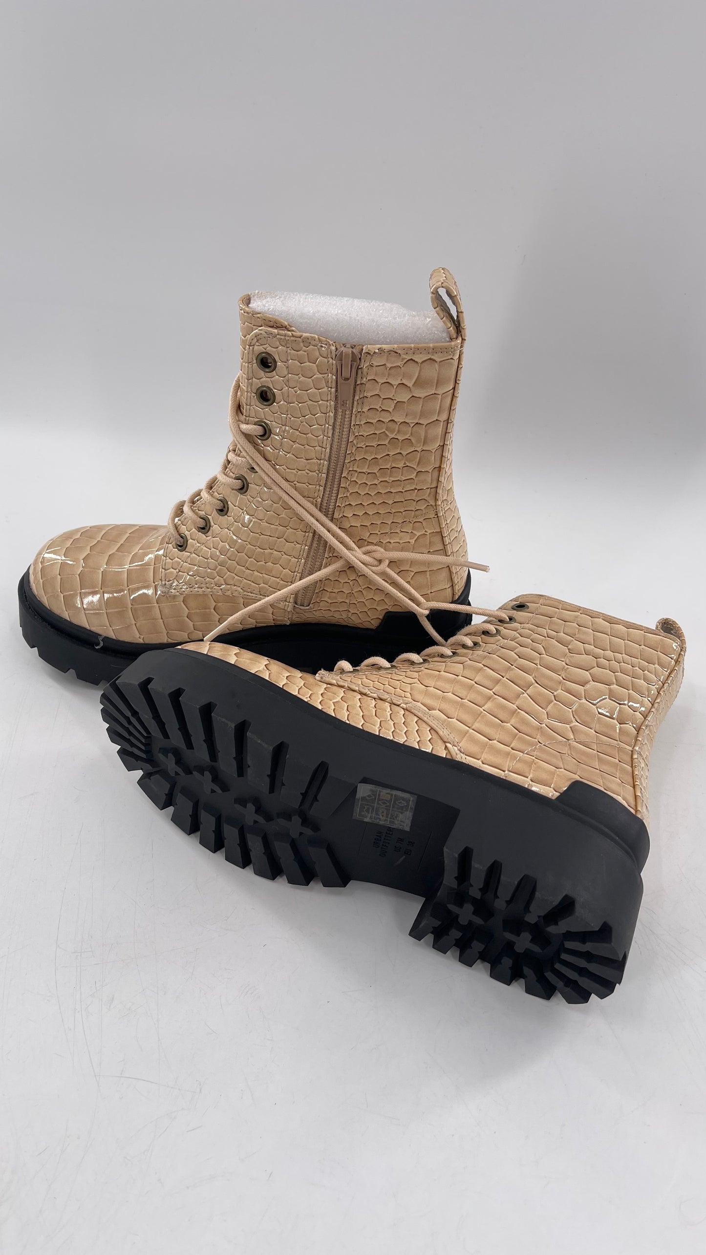 Urban Outfitters Beige Crocodile Embossed Combat Boots(7)