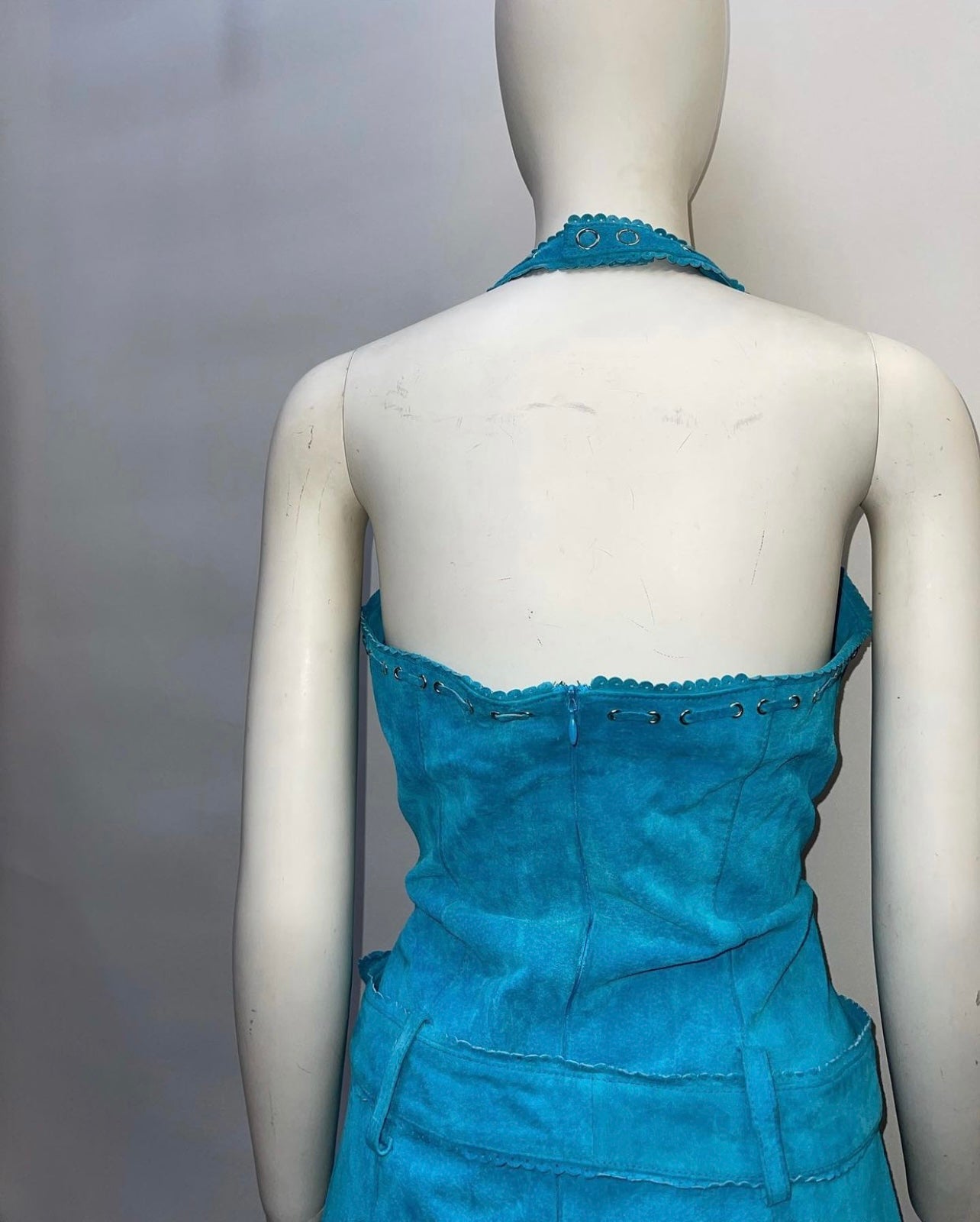 Vintage Teal Suede Leather Mini Dress(Sz 8)