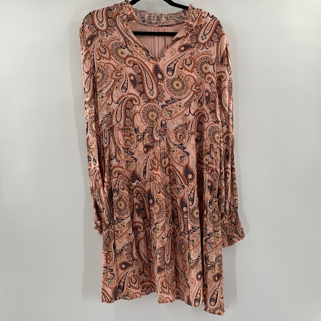 Anthropologie - Balloon Brown Sleeves Pleated Midi Dress (Size Medium)