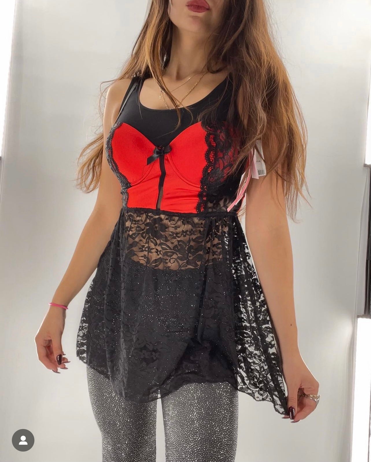 Vintage Red + Black Lace Bustier (Medium)