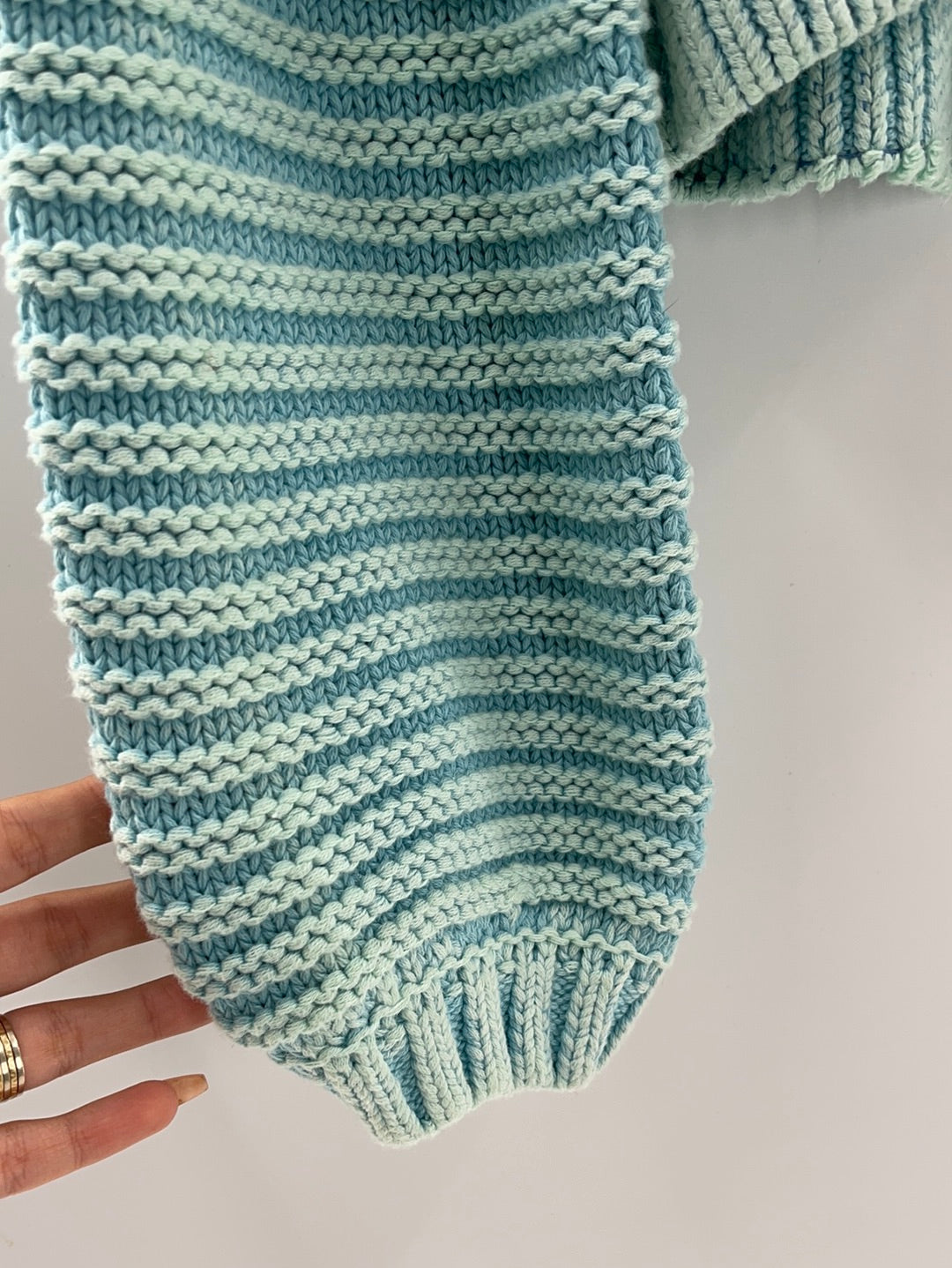Free People Sweetheart Sweater Chunky Rib Knit Mock Neck Pullover Light Blue (Size Small)