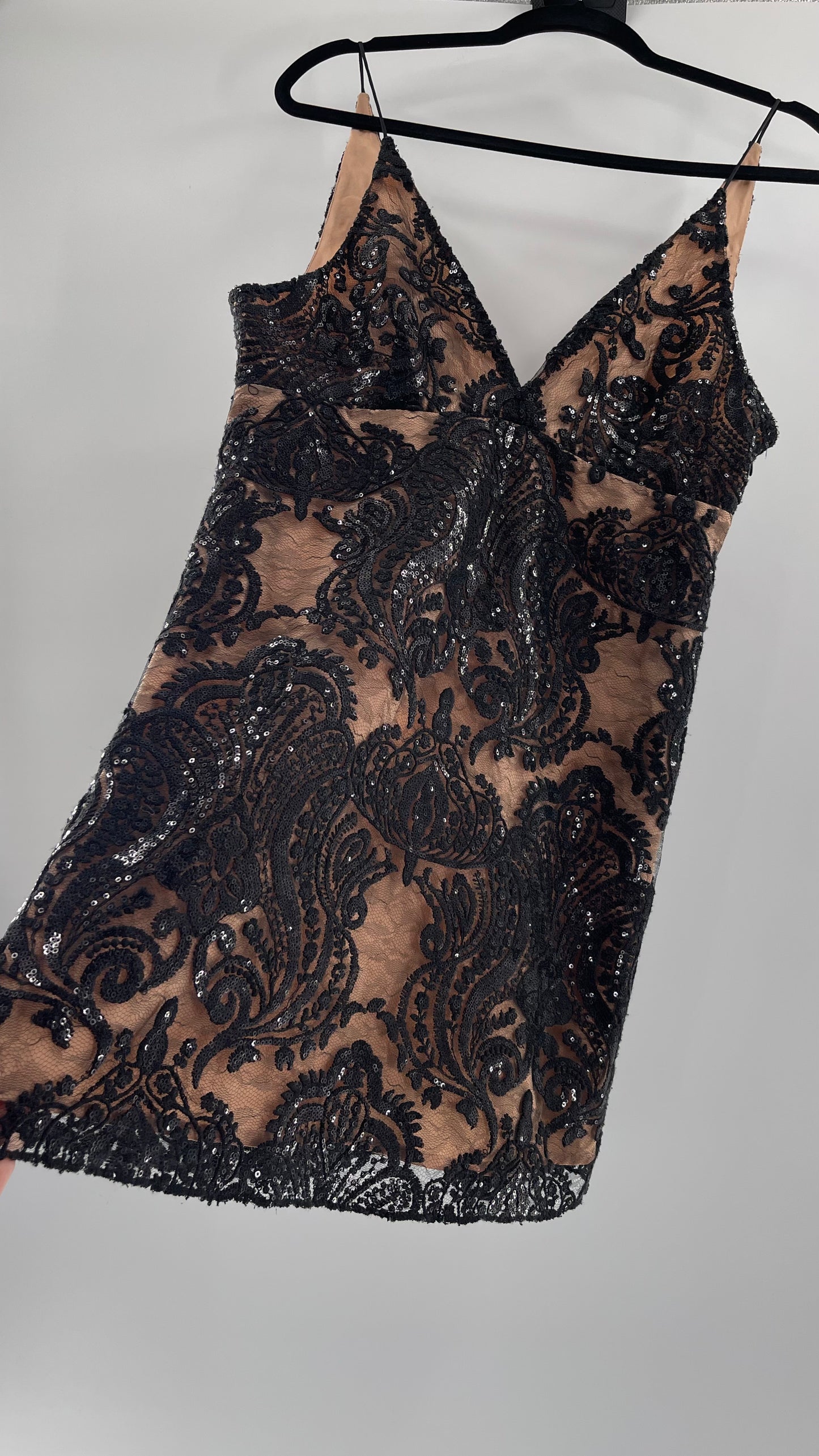 Free People Night Shimmers Nude Dress with Black Sequin Lace (8)