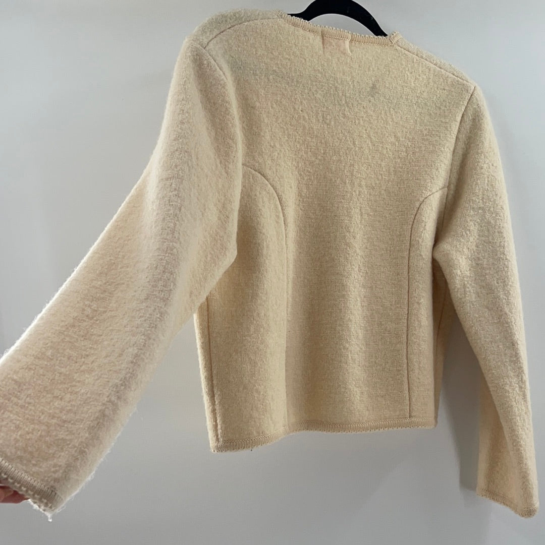 Ashley 100% Wool Cream Cardigan With Silver Buttons (Size 11/12)