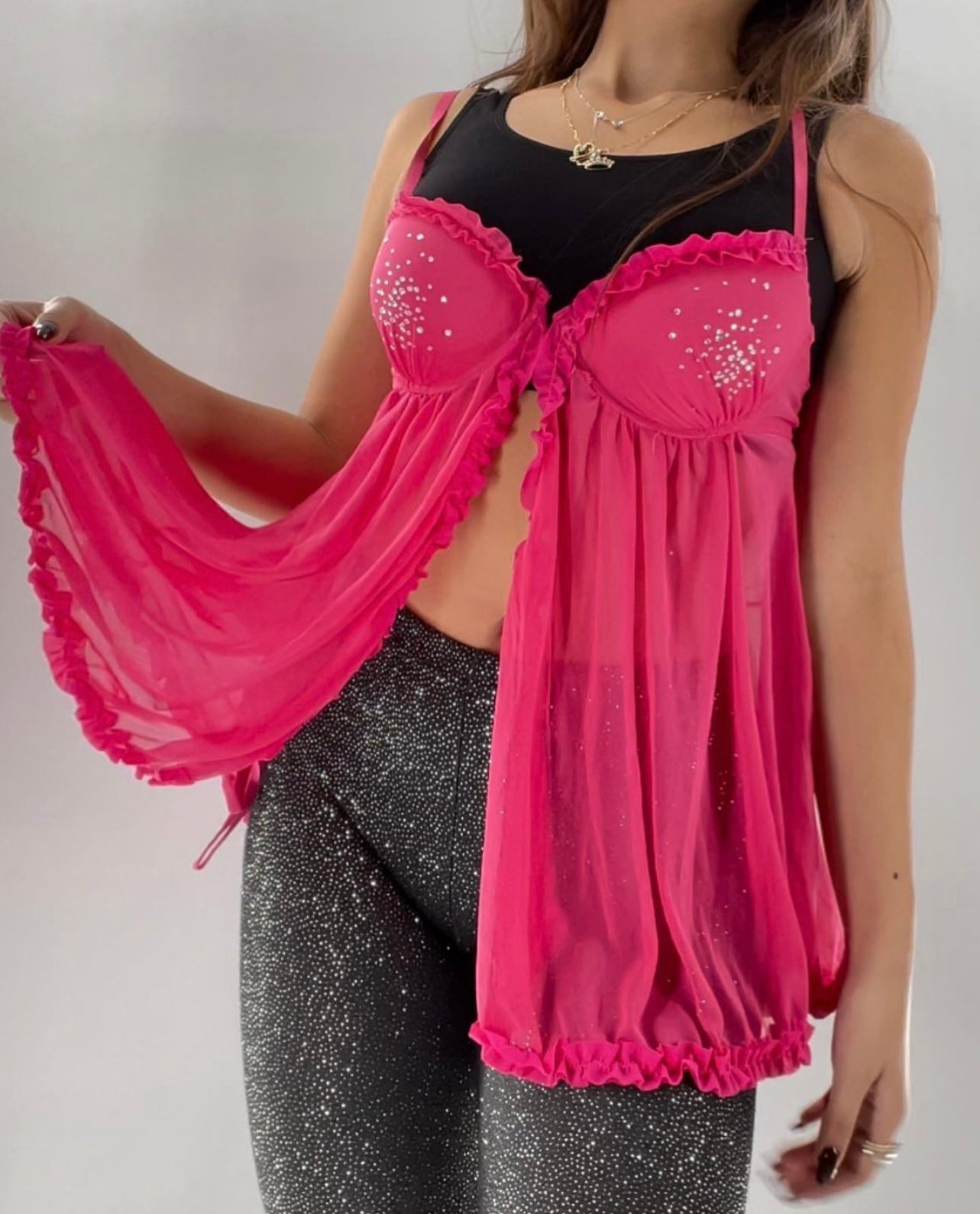 Vintage Hot Pink Mesh Babydoll (Medium)