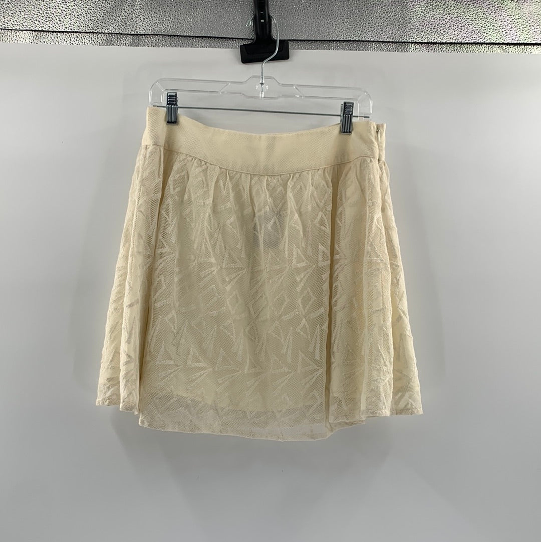 Free People - White Triangle Mesh Mini Skirt (Size Large)