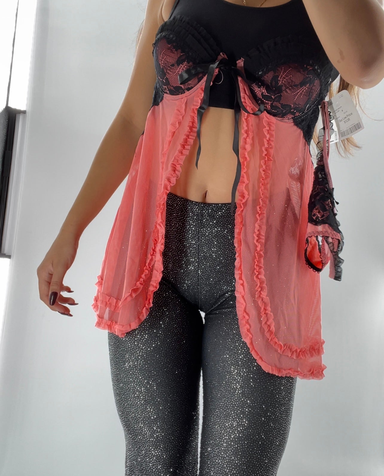 Deadstock Vintage Black + Pink Vented Bustier + Thong Set (Medium)