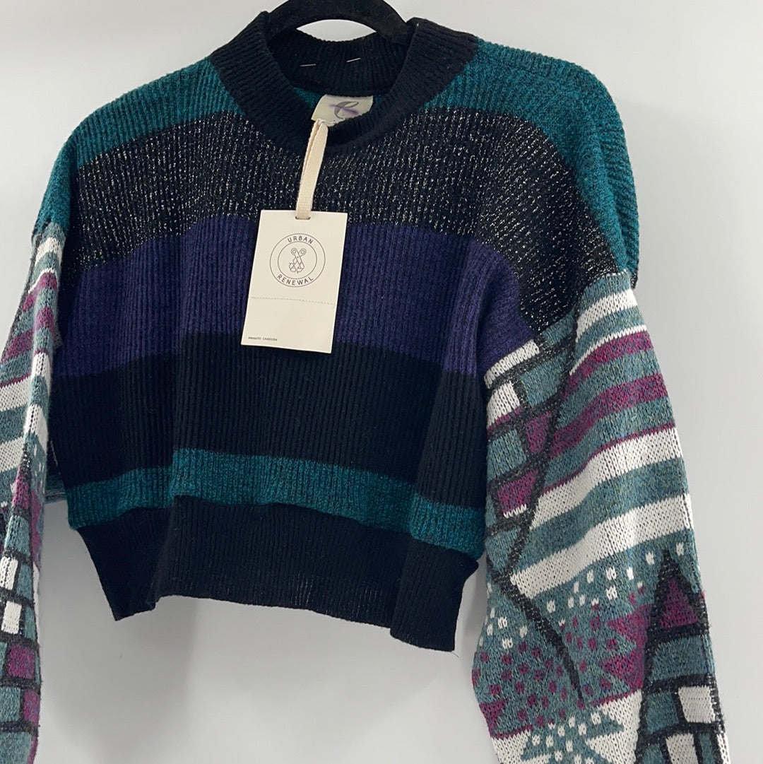 Urban Outfitters - Renewal Outfitters - Patterned Sleeves and Striped Torso Cropped Sweater ( Size Medium) ** WITH TAGS**