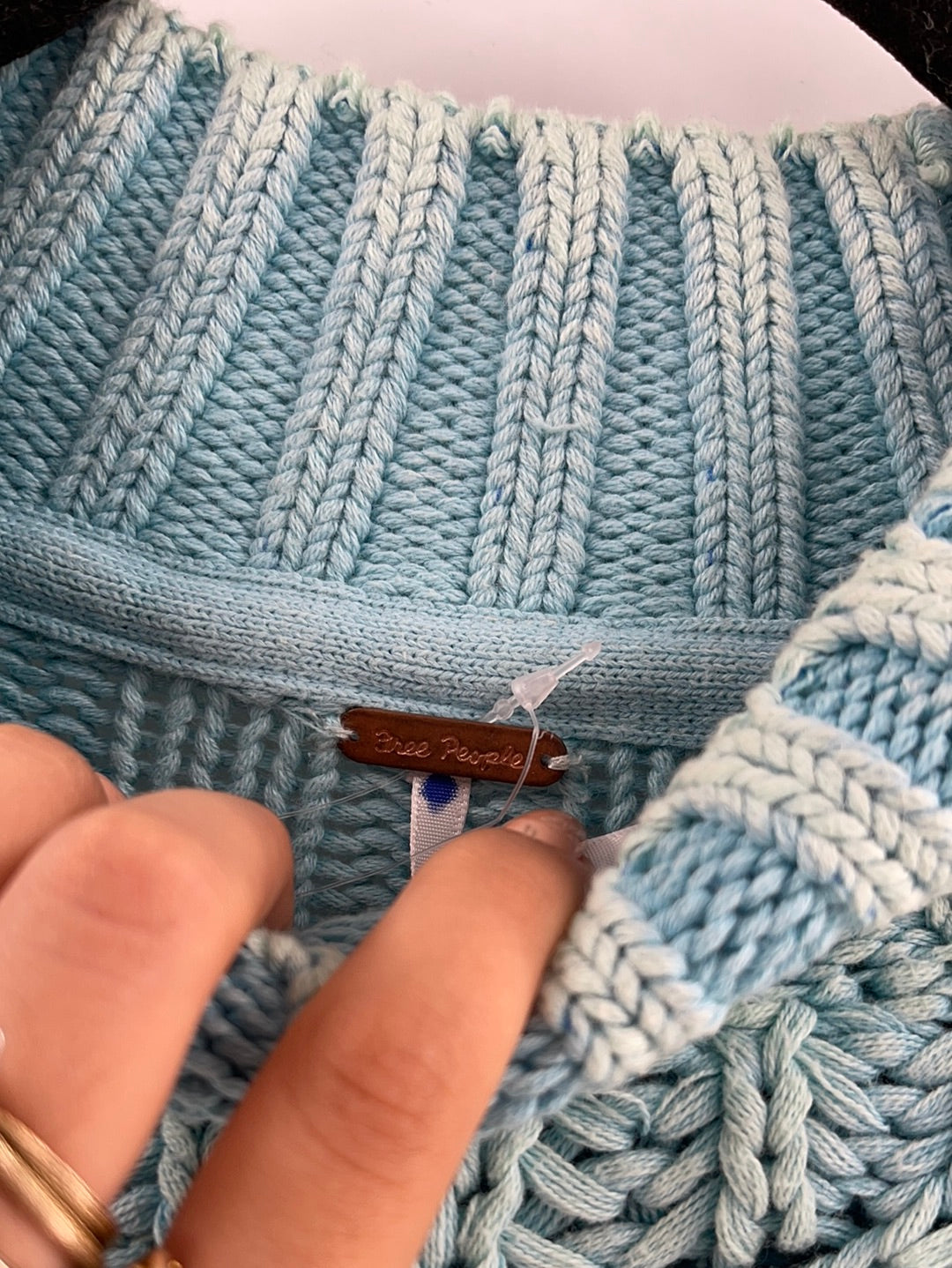 Free People Sweetheart Sweater Chunky Rib Knit Mock Neck Pullover Light Blue (Size Small)