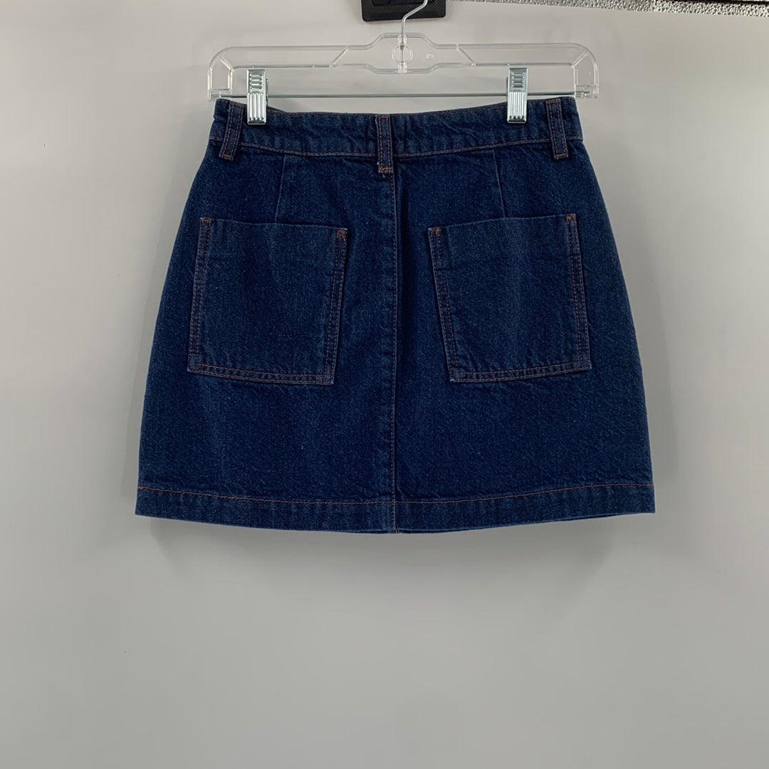 BDG Dark Denim Mini Skirt With Front Knife Pockets and Square Back Pockets (Size XS)