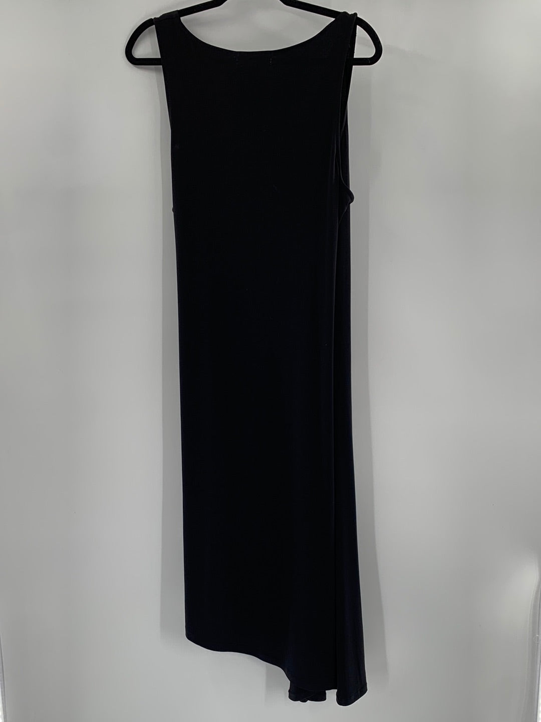 Michael Kors Black Ruched With Gold Size Zipper Asymmetrical Hem Maxi Dress(Size XL)