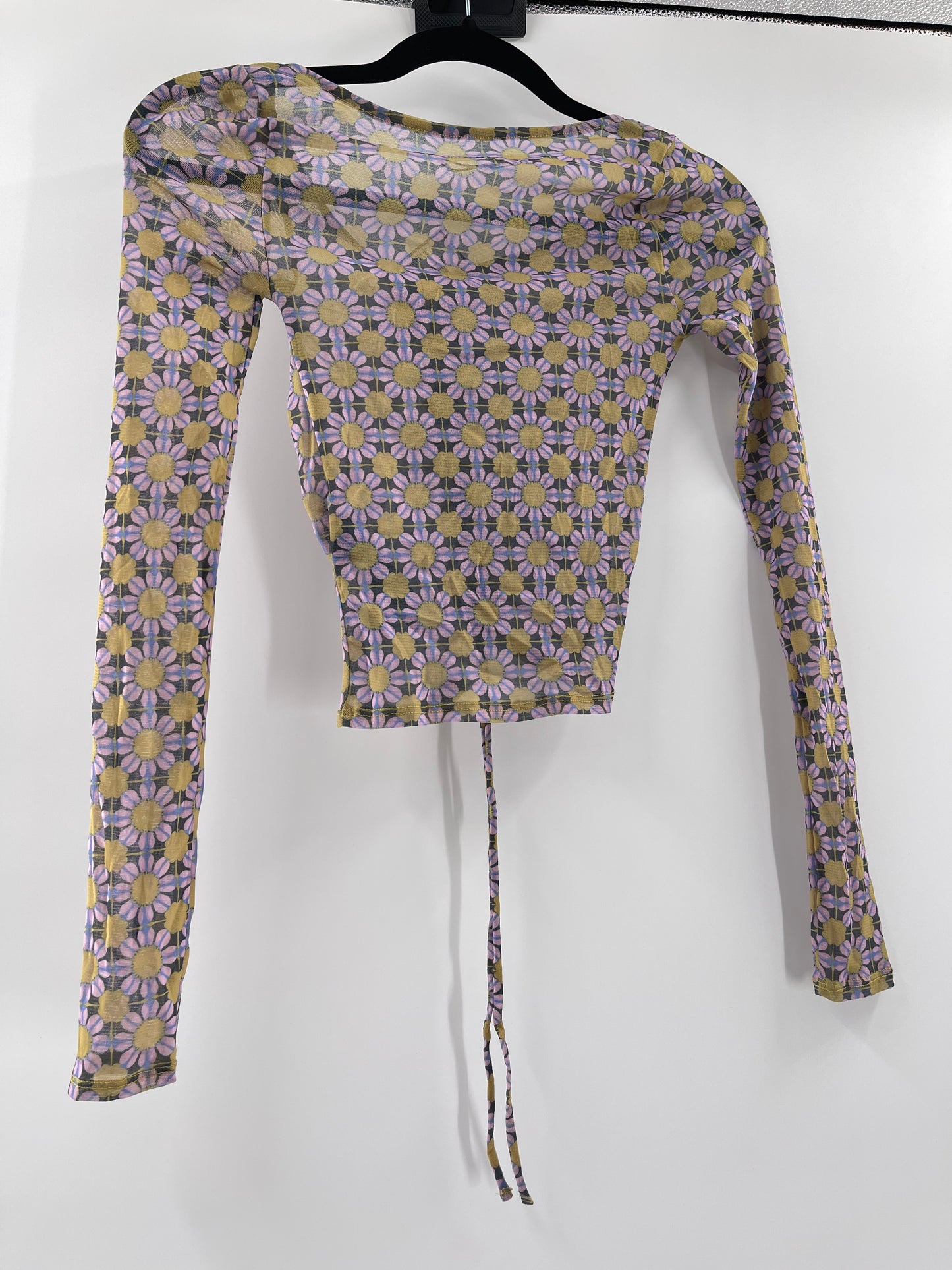 Urban Outfitters Mesh Floral Cinch Drawstring Top (XS)