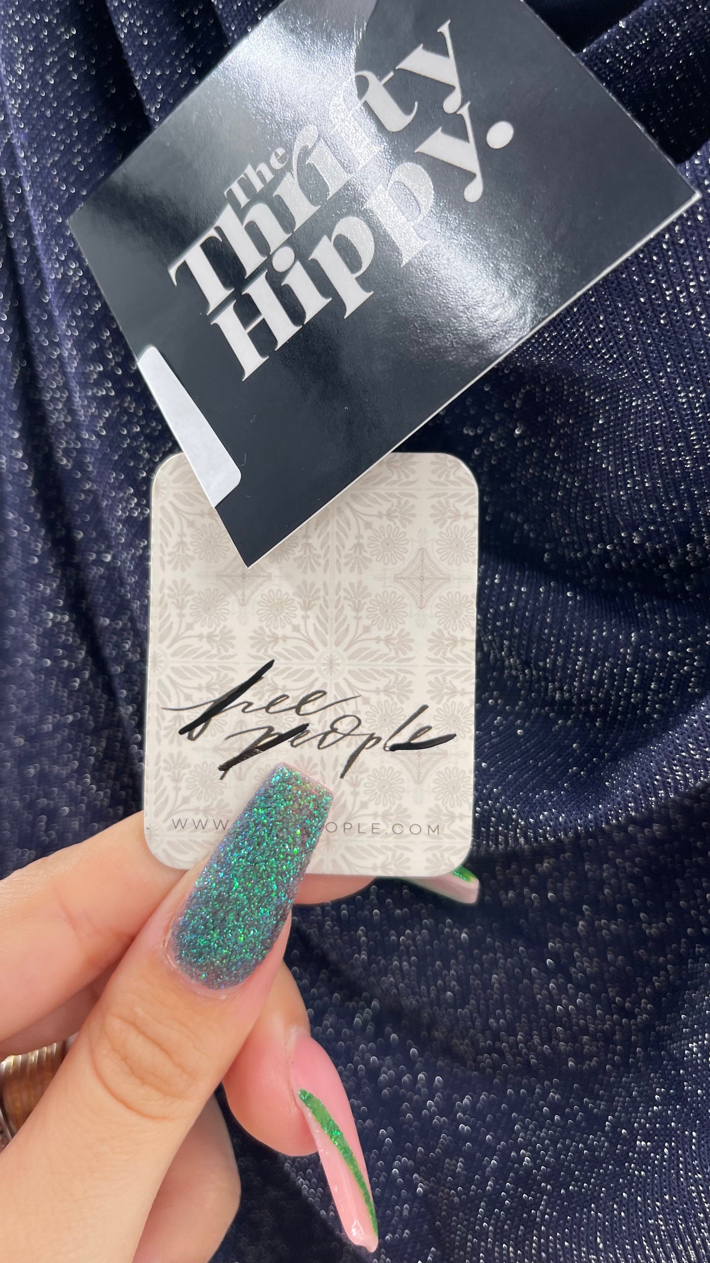 Free People Navy Glitter Ruche Dress (Large)