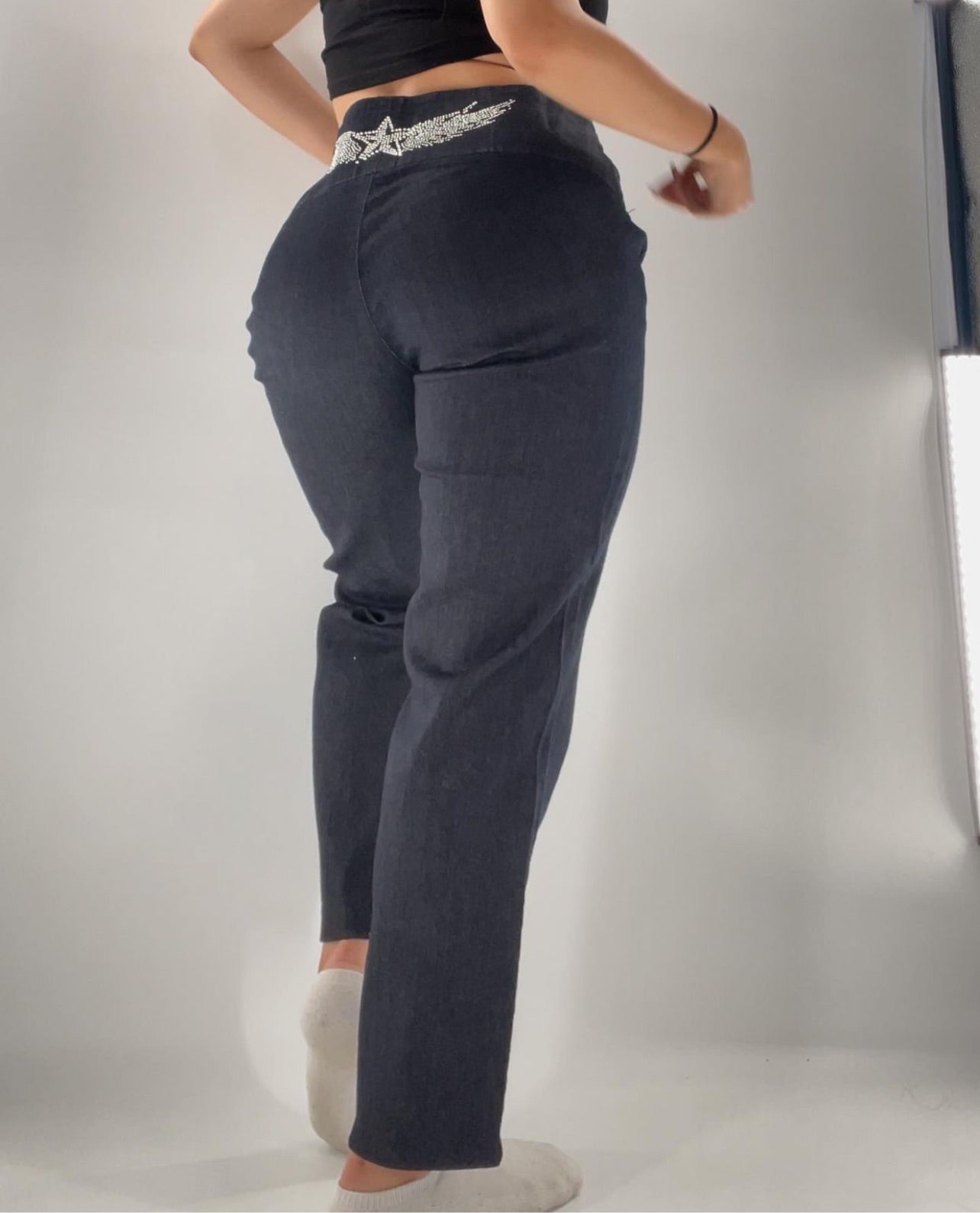 Vintage Wax Jeans with bedazzled back waistline (Sz XL)