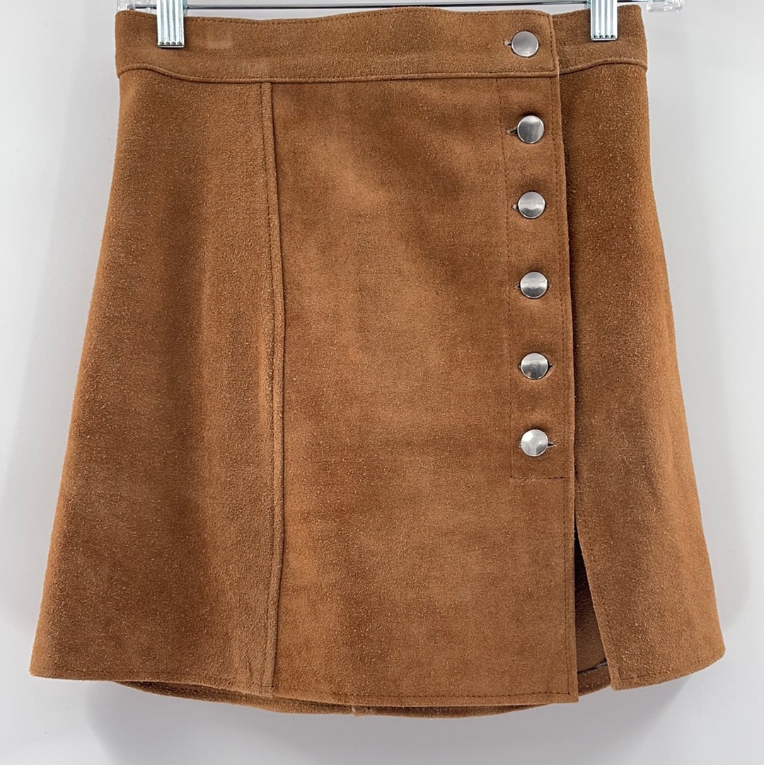 Free People 100% Suede Light Brown 6 front facing buttons | Heavy Mini Skirt (Size S)