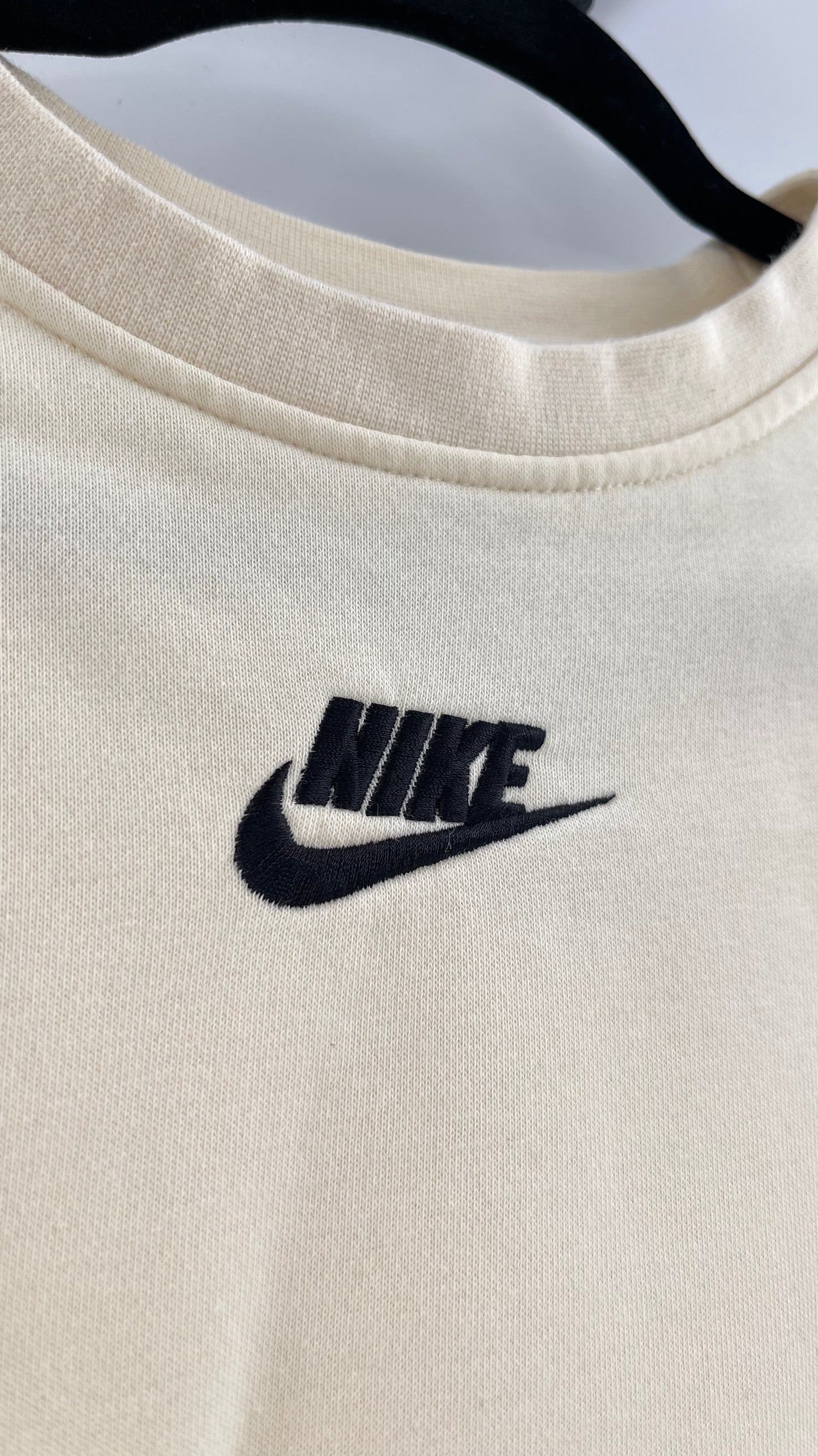 Cream Nike Crewneck with Minimalist Black Chest Logo (Large)