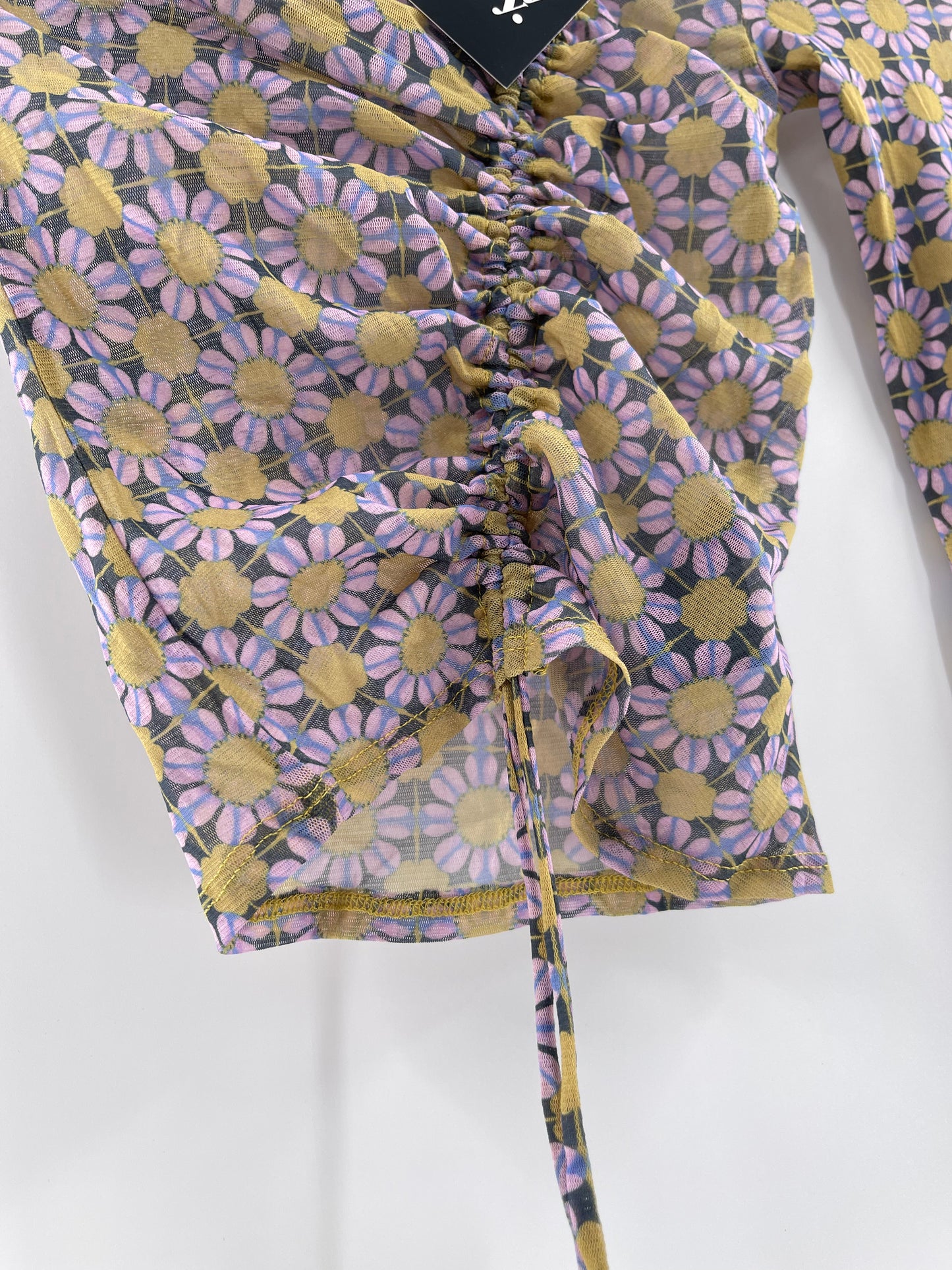 Urban Outfitters Mesh Floral Cinch Drawstring Top (XS)