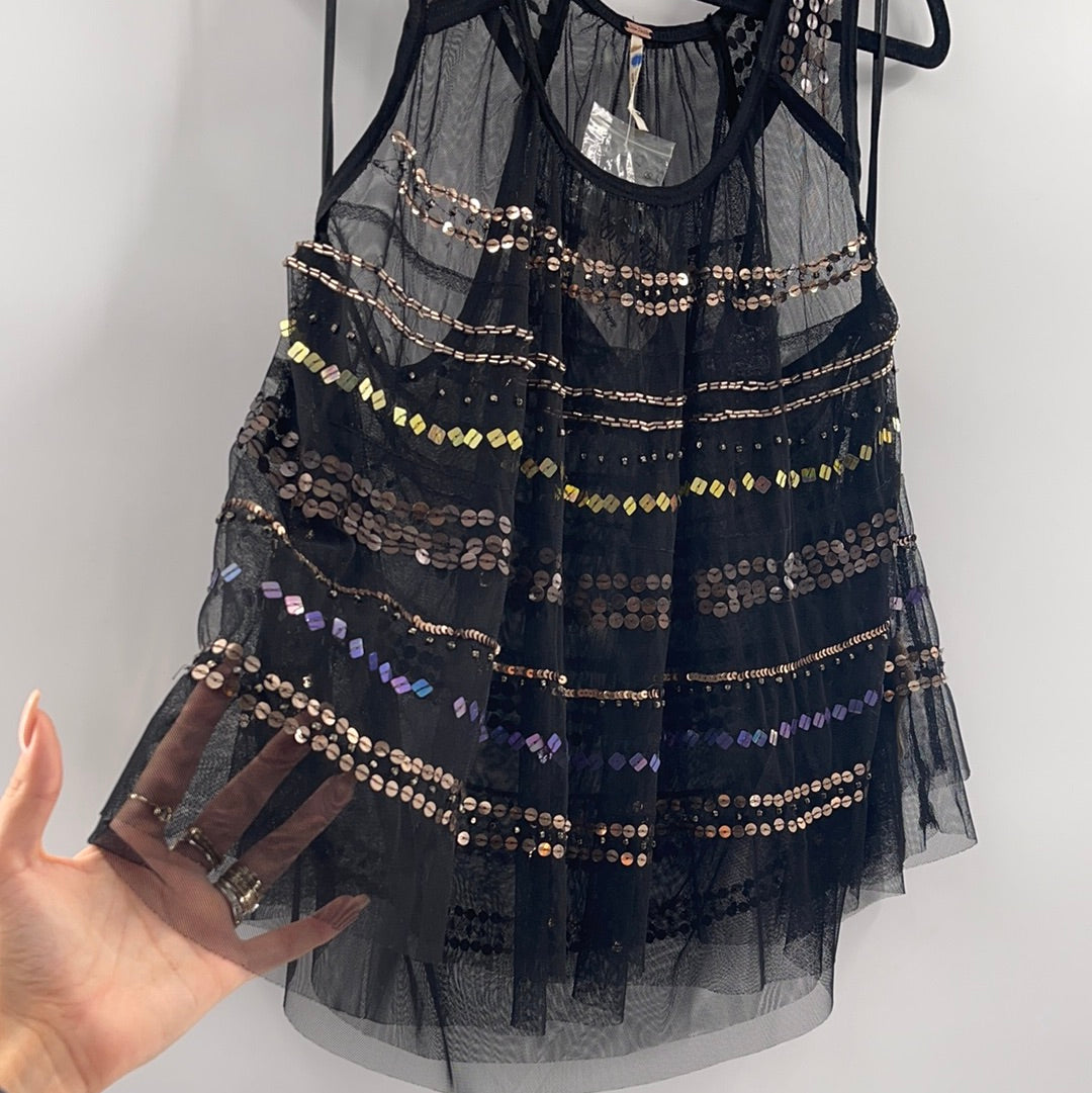Free People Mesh Embellished Tank (S)