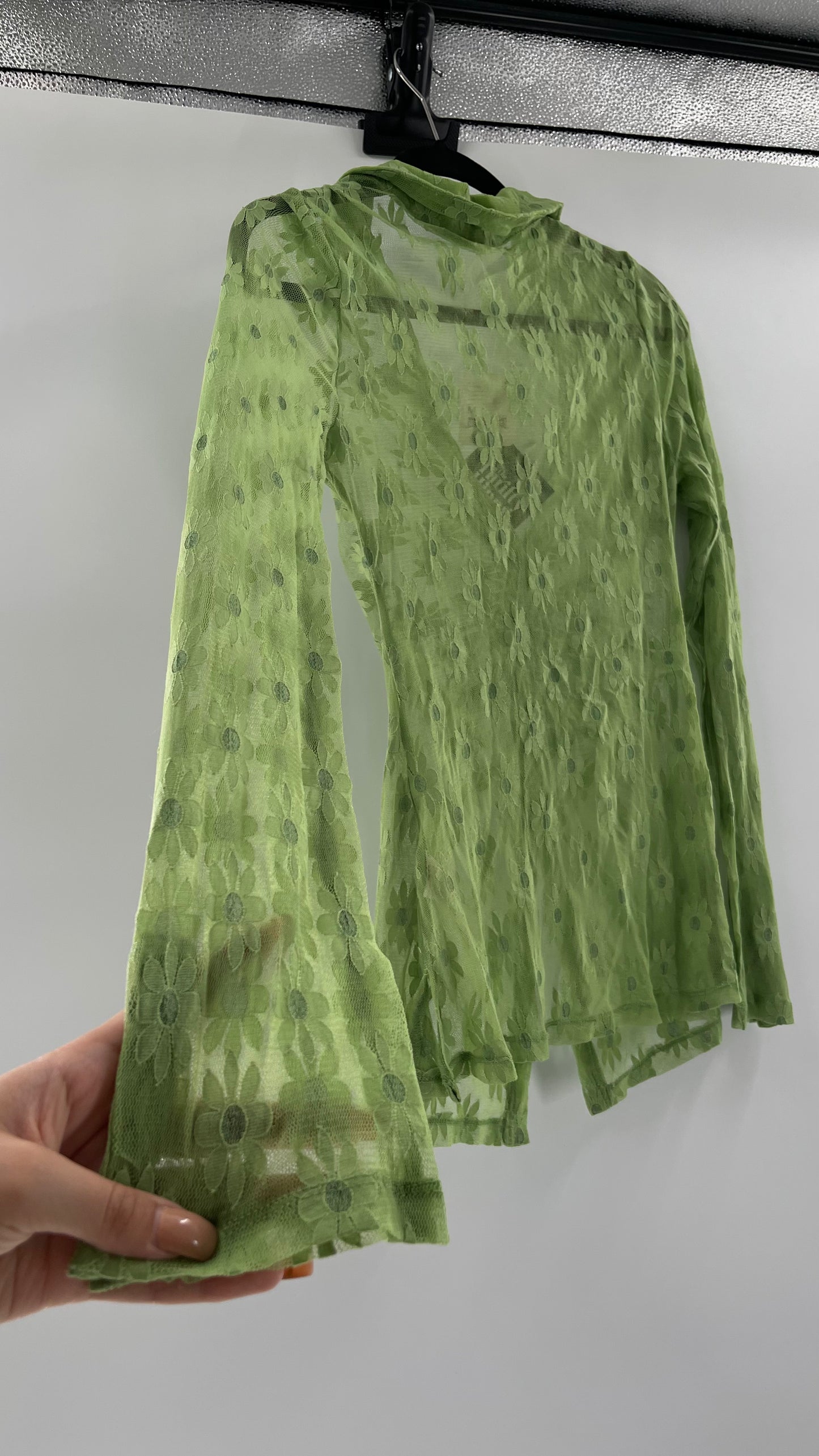 Free People Flower Fields Green Lace Collared Button Up (Small)