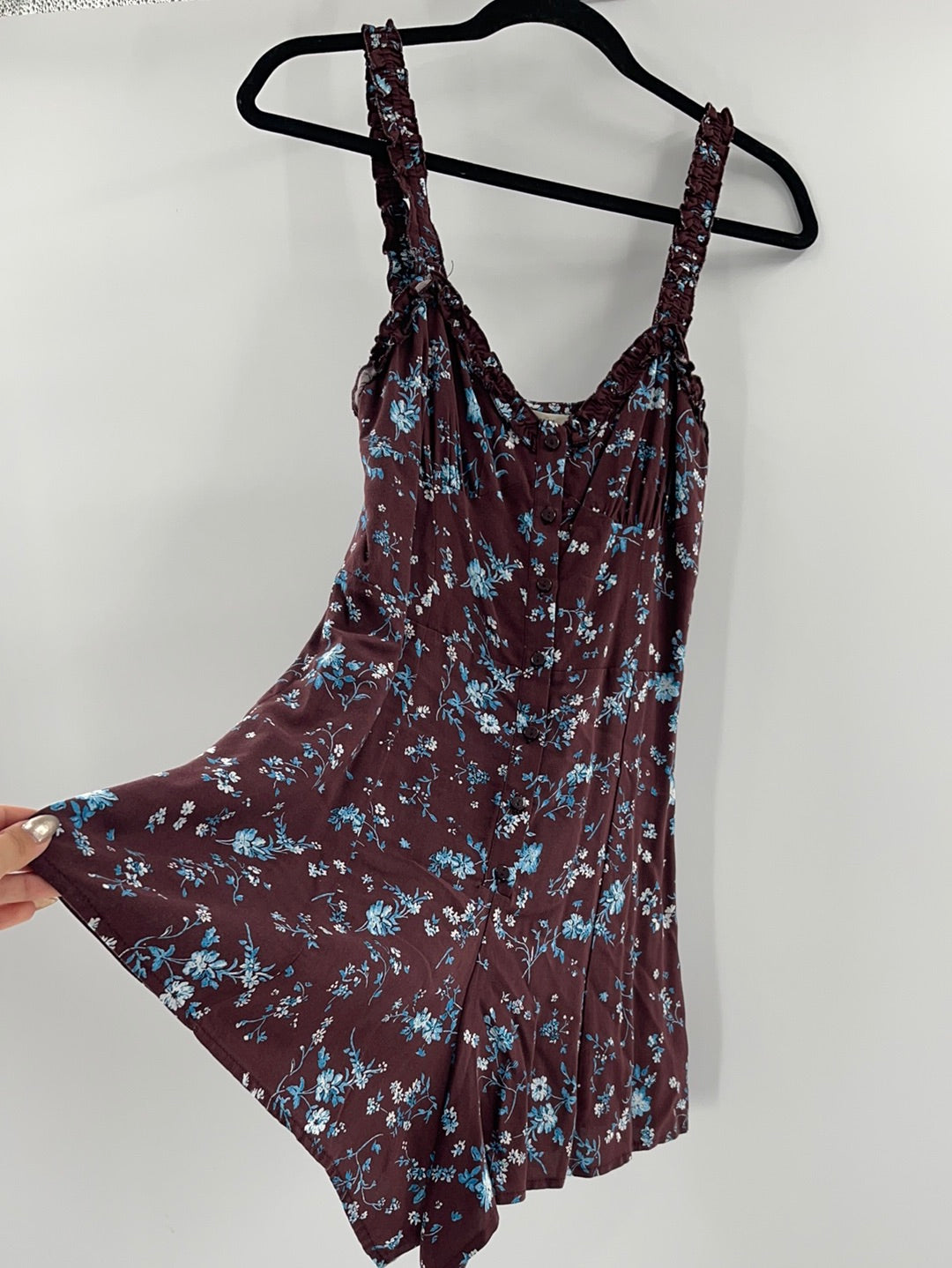 urban outfitters brown floral dress Urban Outfitters Lottie Floral Print Midi Dress S Women Casual Smocked NEW 37209