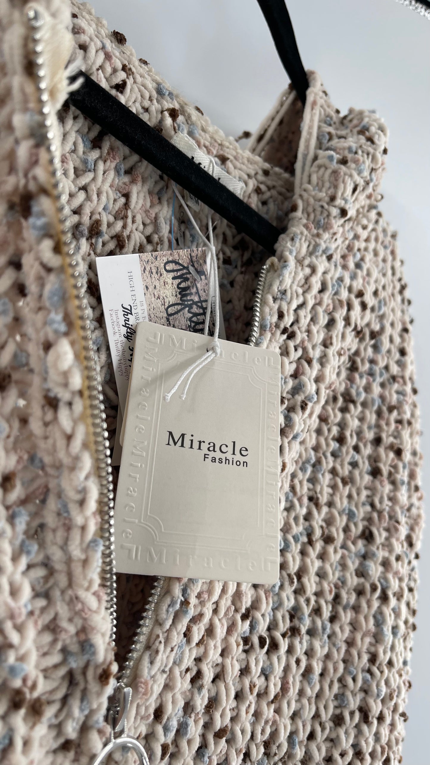 Miracle Distressed Chenille Zip Front Hoodie (S/M)