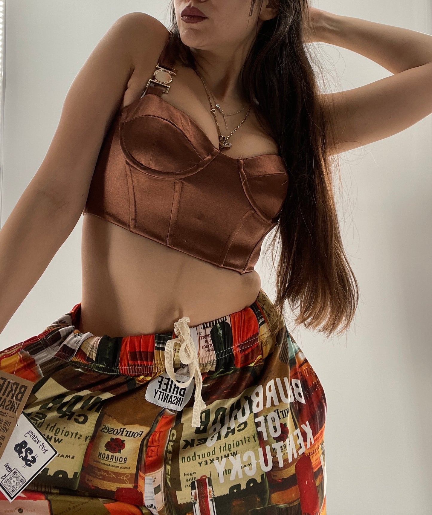 Princess Polly Brown Cropped Corset with Gold Medallion (2)