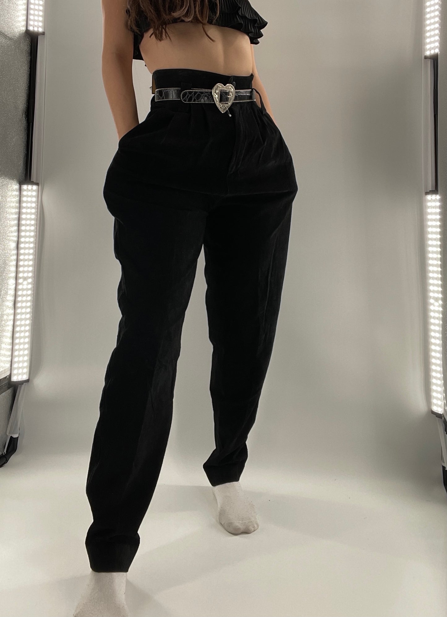 Vintage High Waisted Black Suede Leather Wilson’s Trouser (8)
