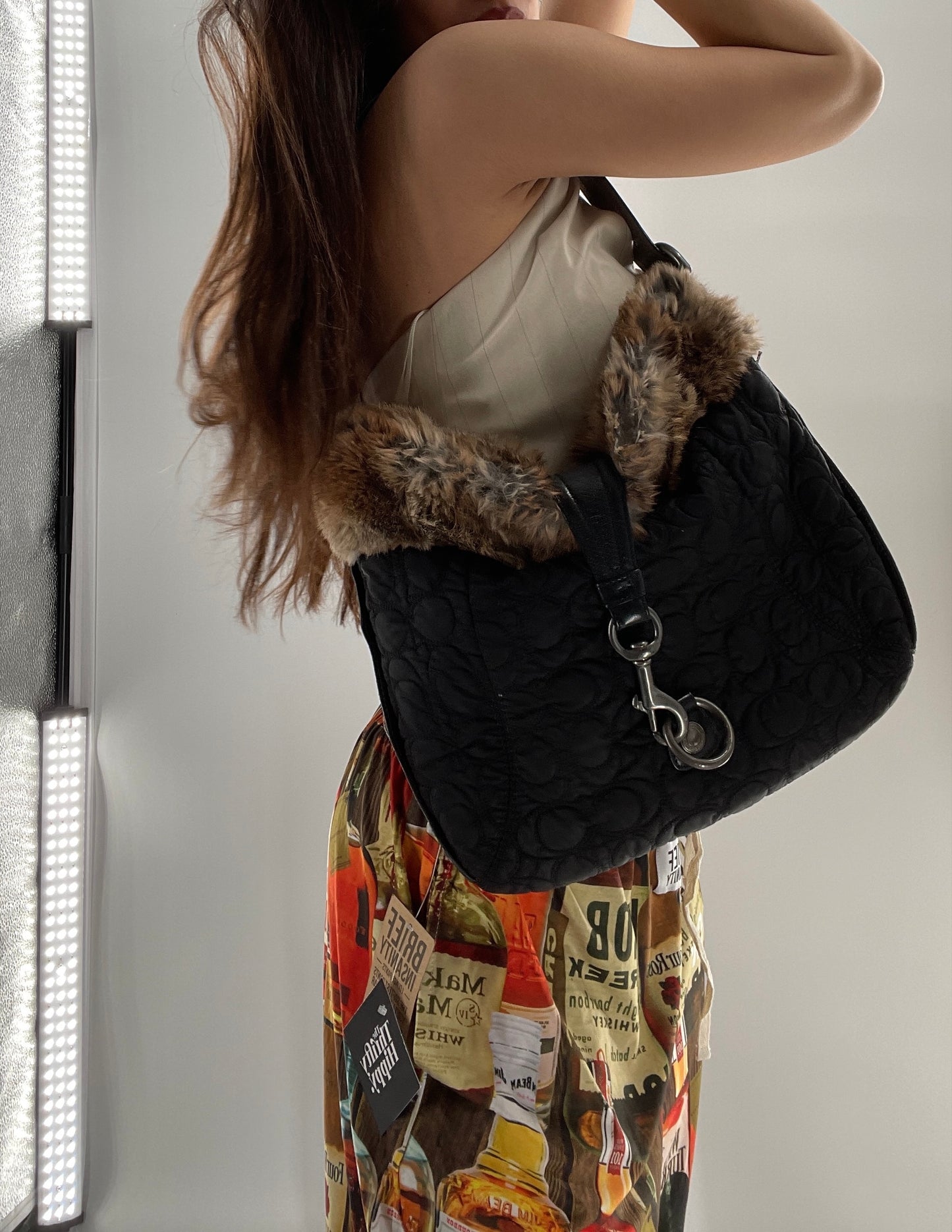 Coach Vintage Fur Trim Bag with Quilted Logo Pattern