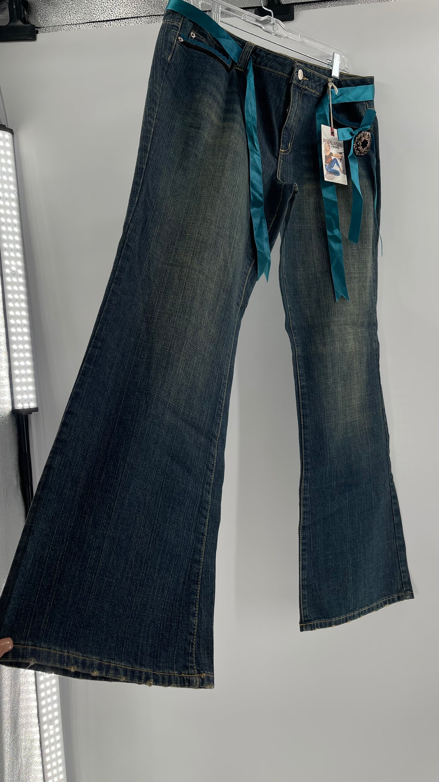 Deadstock Vintage BISOU BISOU Denim Flare Jeans with Embellishments (16)
