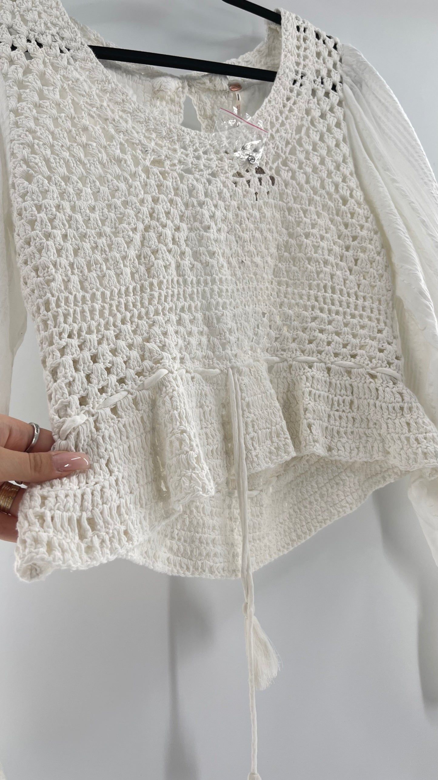 Free People White Crochet “Megan” Top (Large)