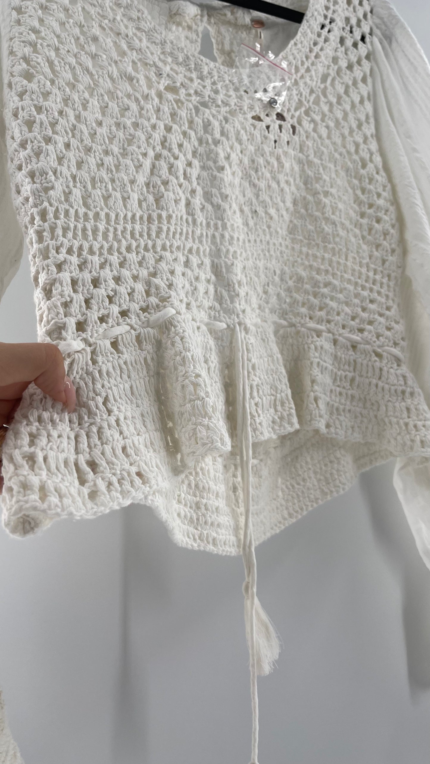 Free People White Crochet “Megan” Top (Large)