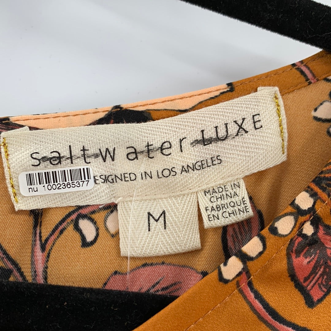 Saltwater Anthropologie - Brown / Burnt Orange Flower Maxi Dress (Size Medium)