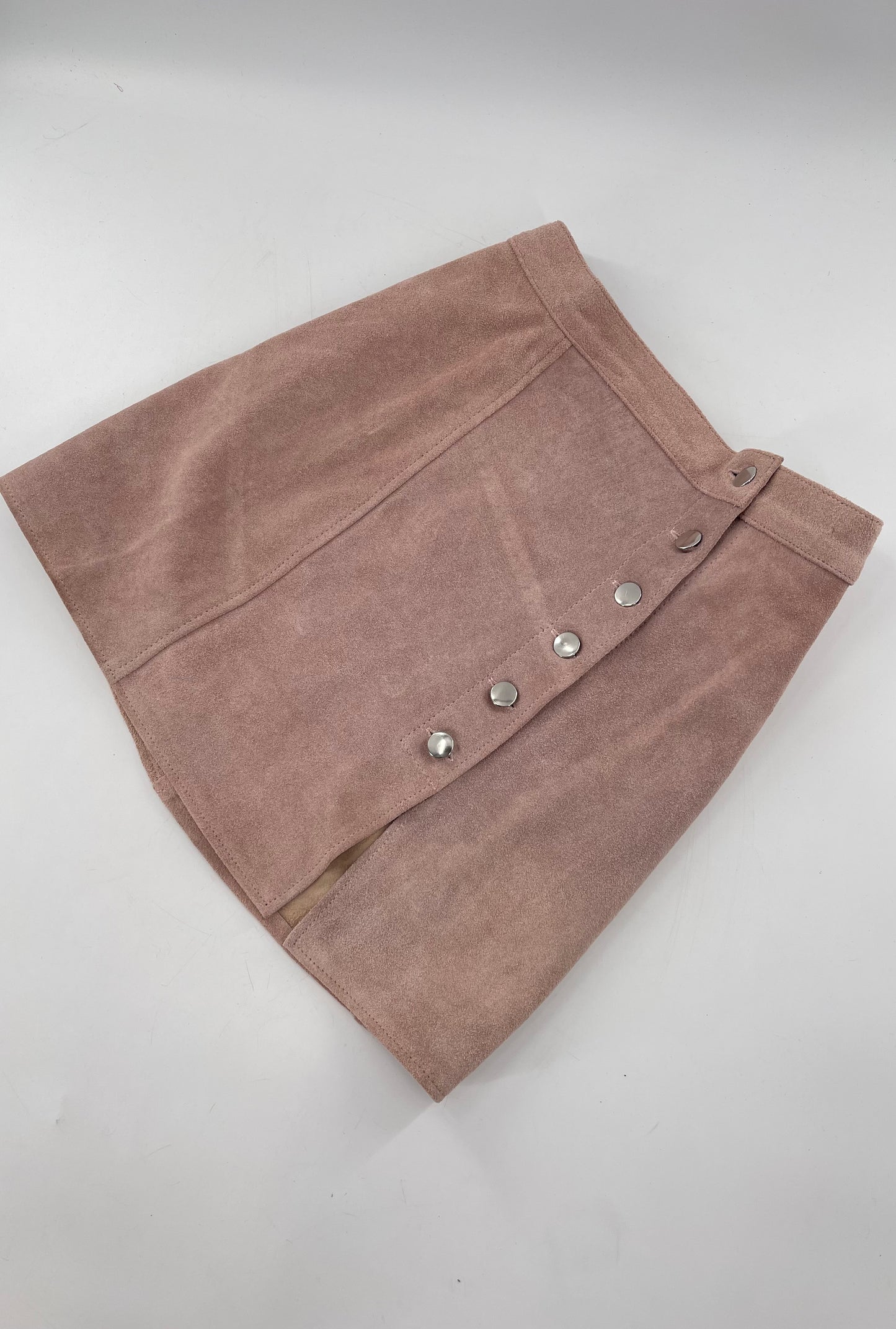 Free People Understated Leather Dusty Pink Suede Button Side Mini Skirt (Small)
