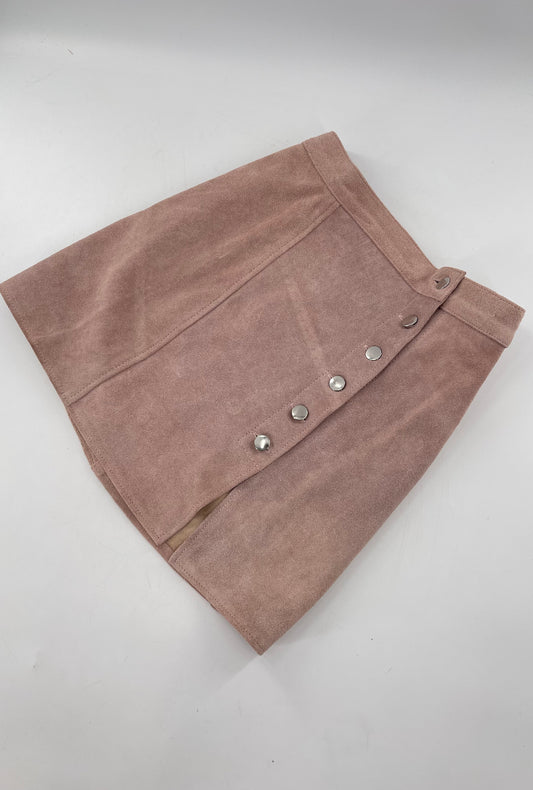Free People Understated Leather Dusty Pink Suede Button Side Mini Skirt (Small)