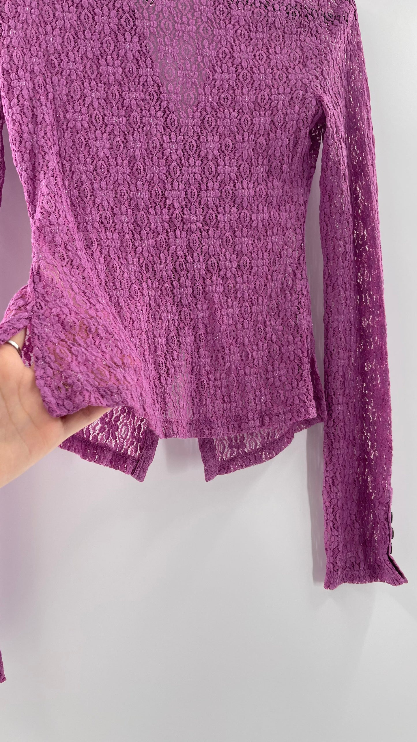 Free People Flower Fields Lavender Lace Collared Button Up (Small)